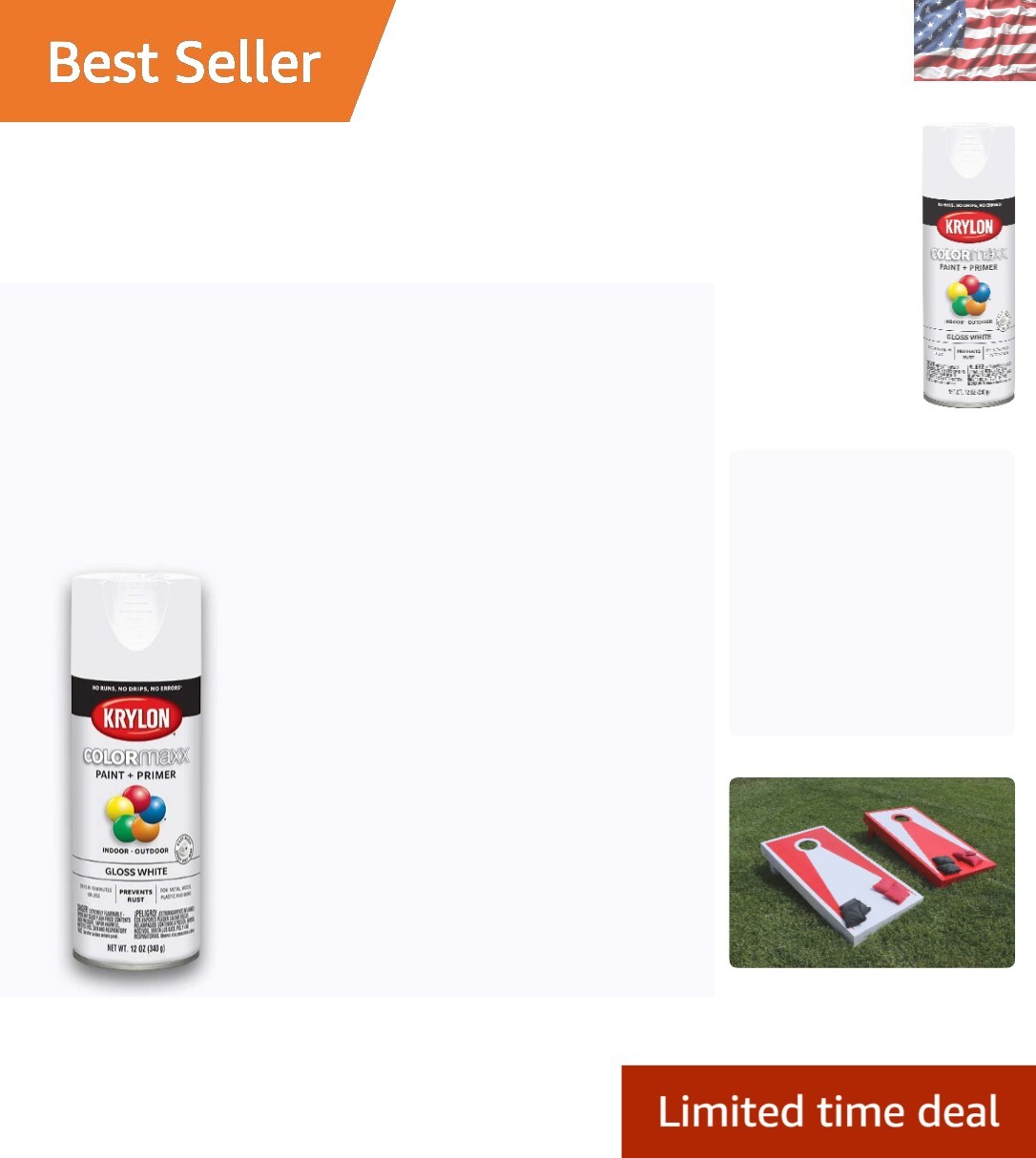 COLORmaxx 12 oz Gloss White Spray Paint – Covers 25 sq ft, Fast Drying, Durable