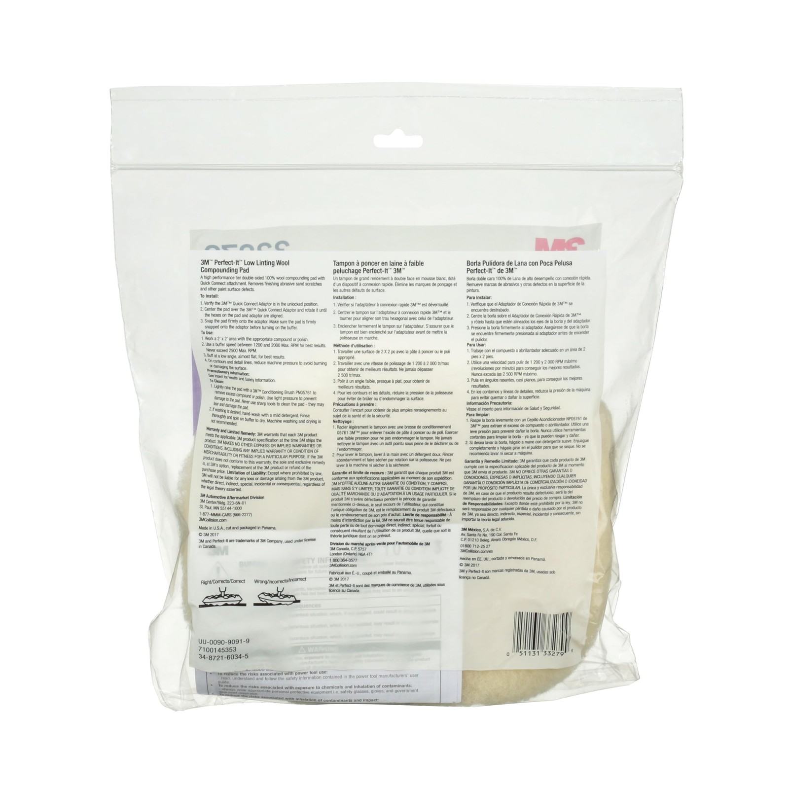 Perfect-It 3M Low Linting Wool Compounding Pad, 33279, 9 in