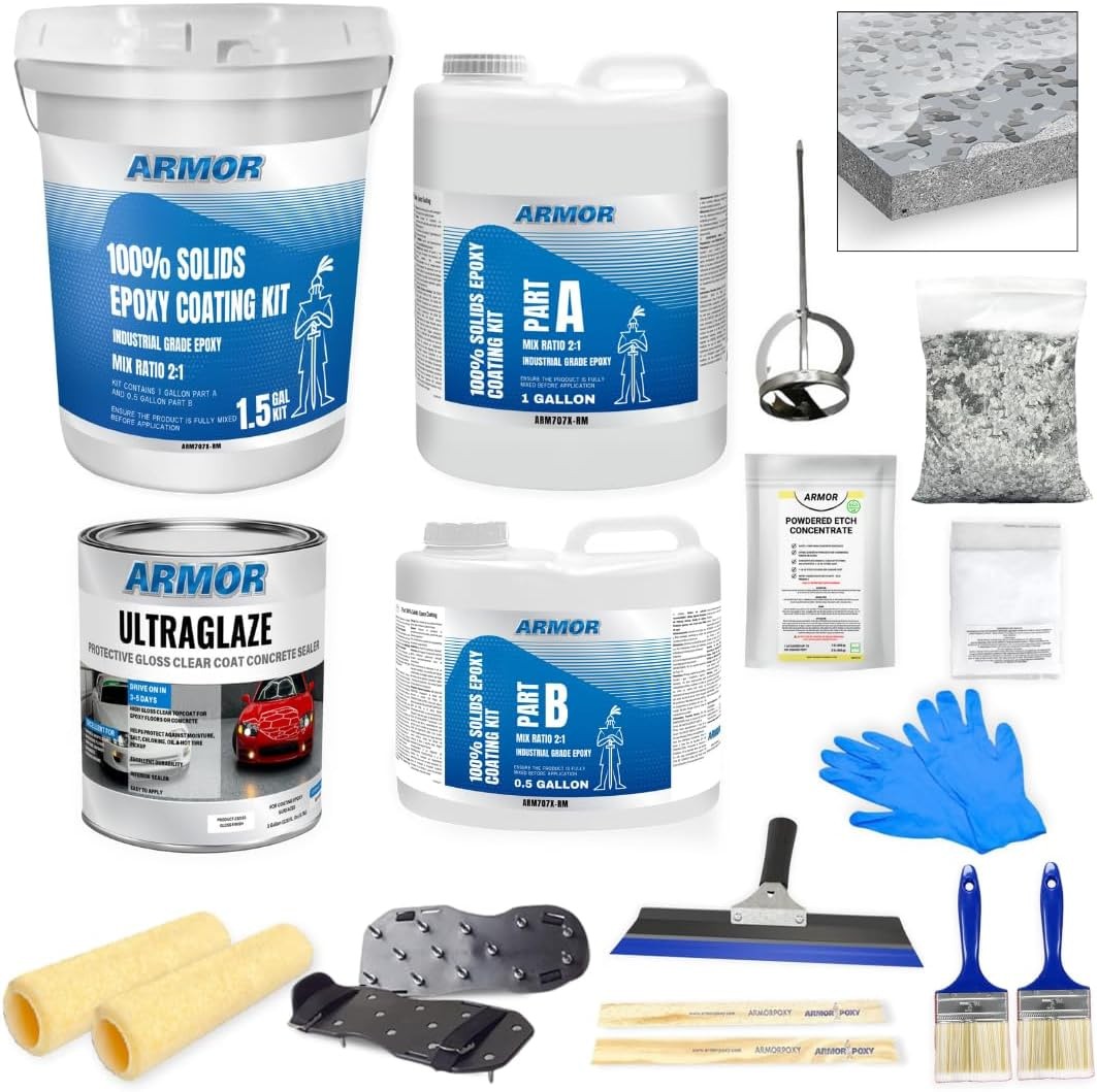 ArmorPoxy Garage Epoxy Floor Kit – 100% Solids – 2 Part Industrial-Grade Coat…