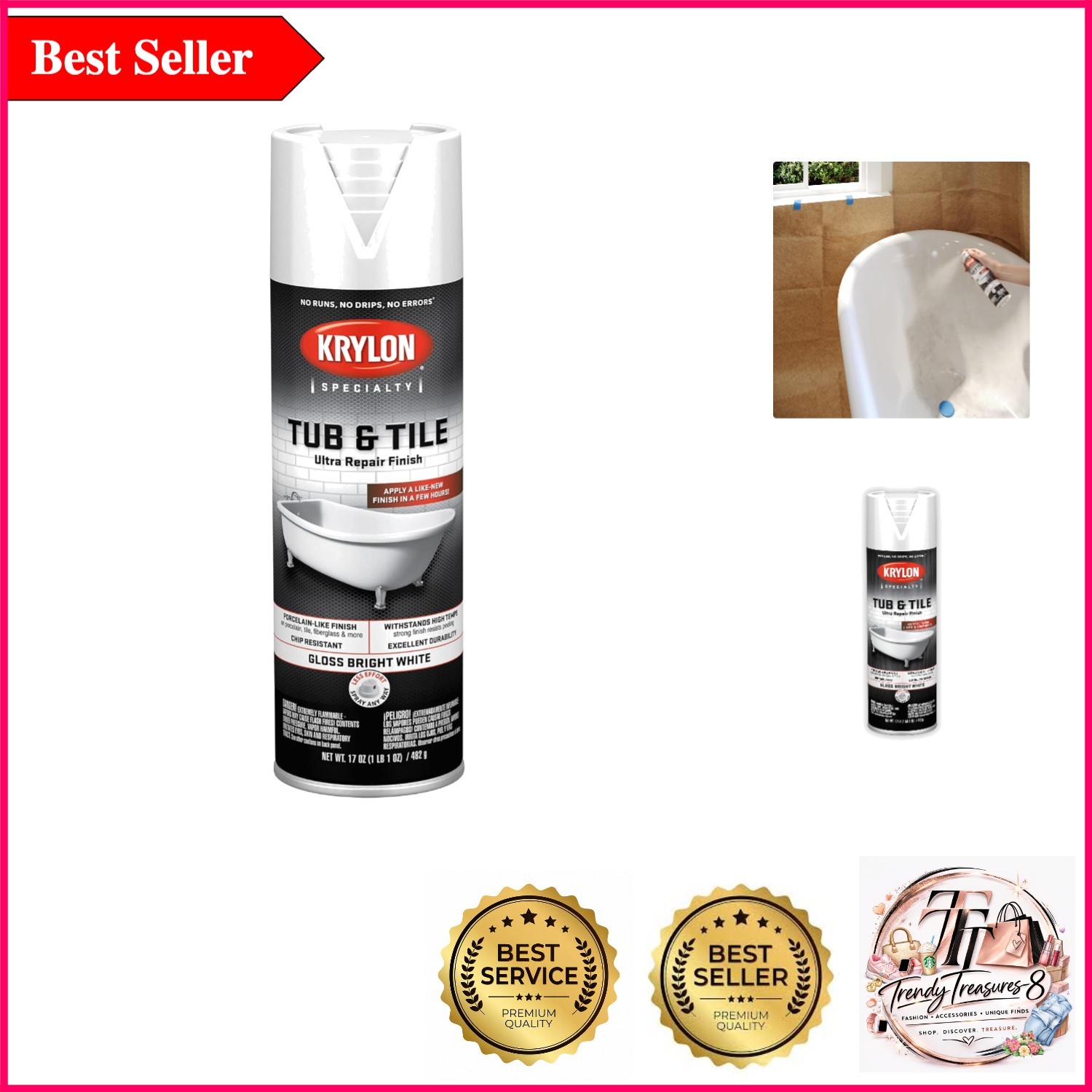Krylon Tub & Tile Ultra Repair Finish Spray – Bright White, 17 oz