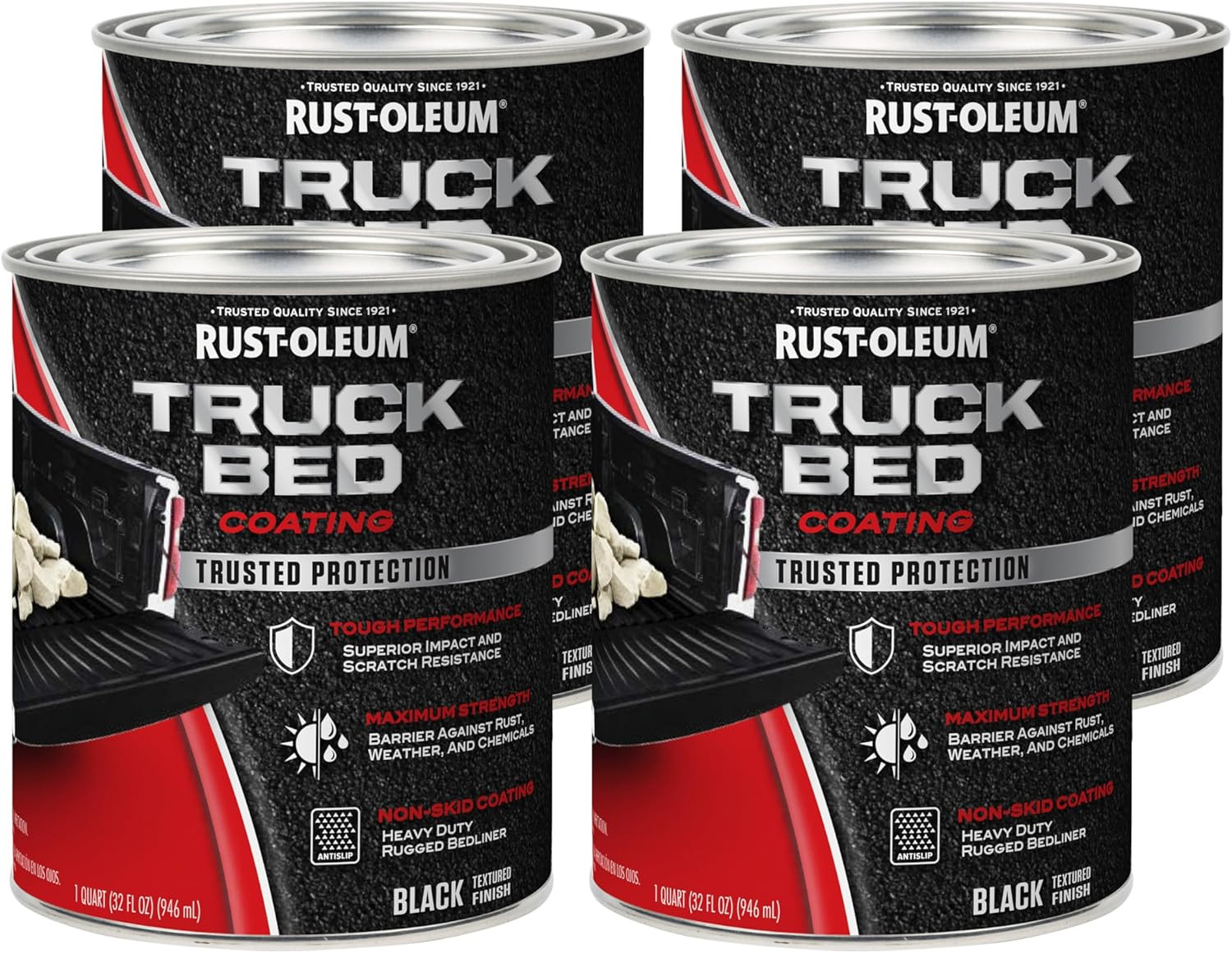 Rust-Oleum 342668 4-Pack Truck Bed Coating Quart Black Protective Spray