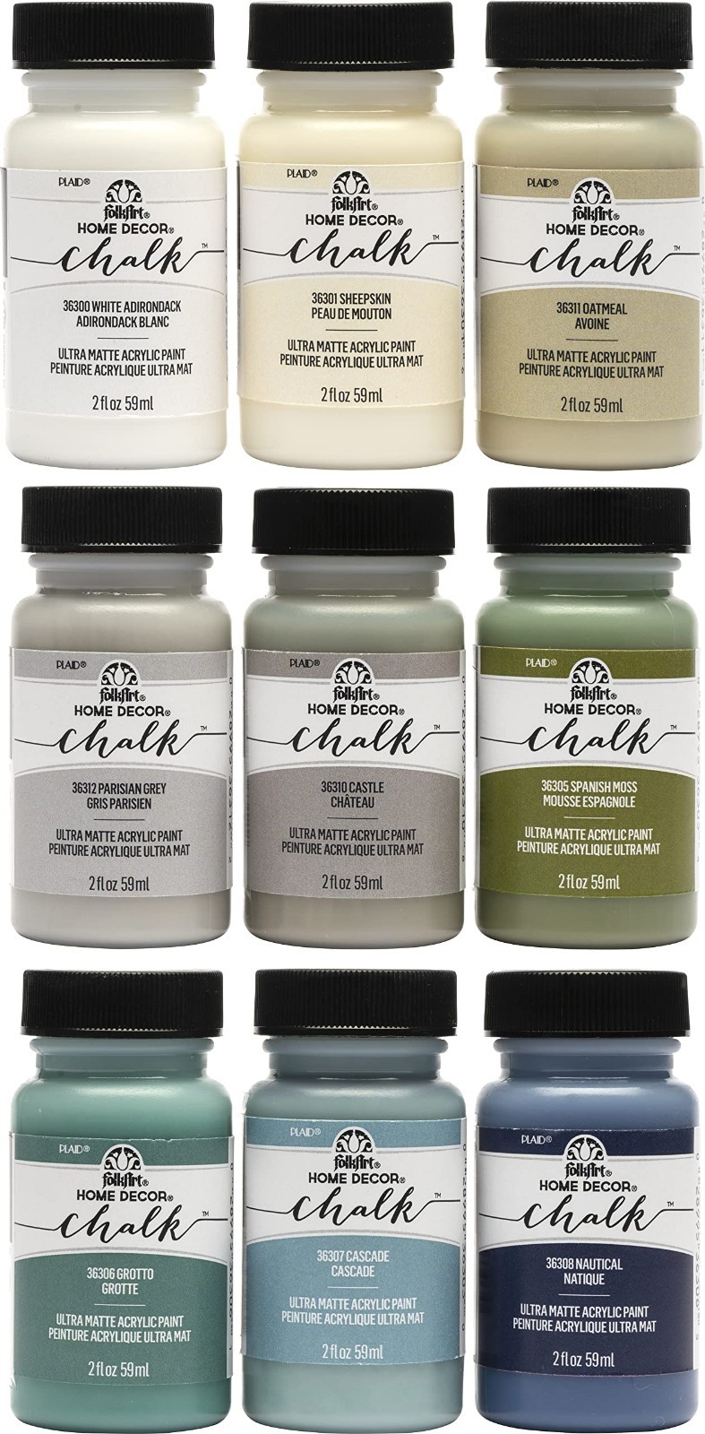 Chalk Finish Paint Set for Home Décor – 2 Ounce Bottles, DIY Craft Supplies