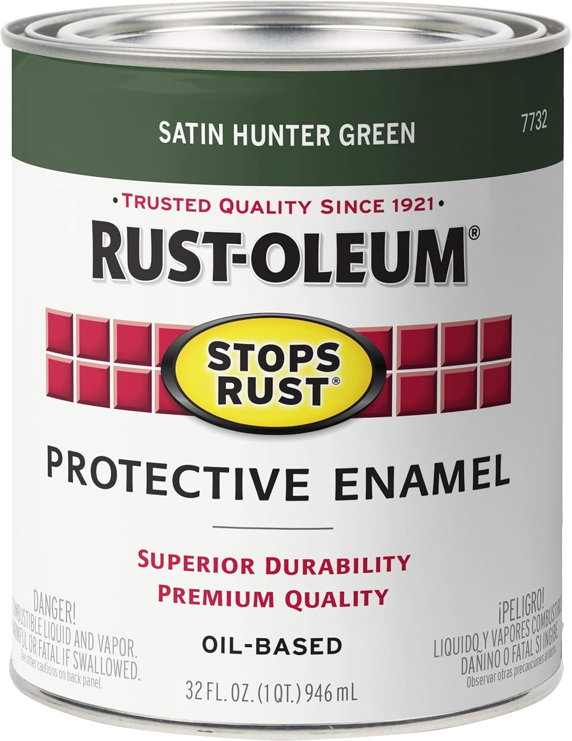 7732502 Stops Rust Brush on Paint, Quart, Satin Hunter Green, (Pack of 1)