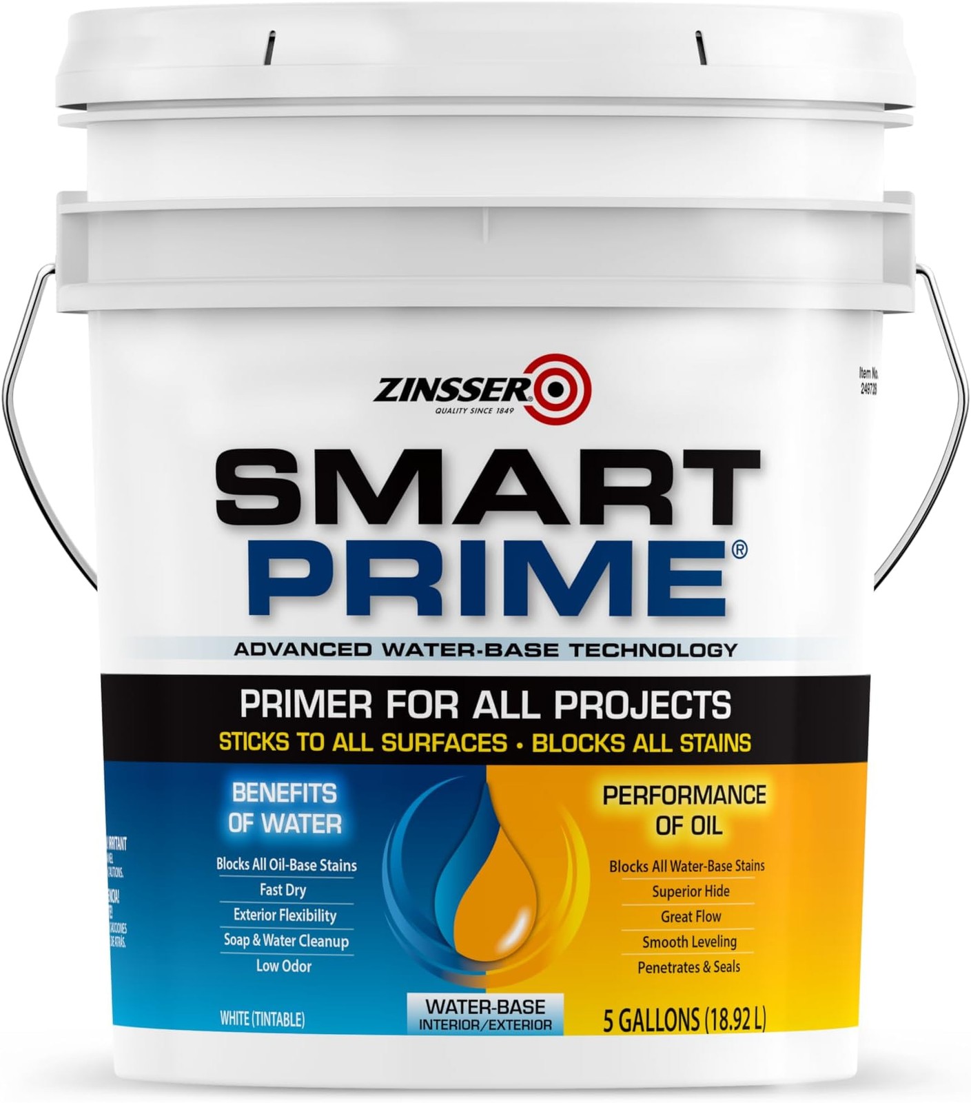 Zinsser Smart Prime Water-Based Primer, 5 Gallon | 5 Gallon primer-sealer. Bl…