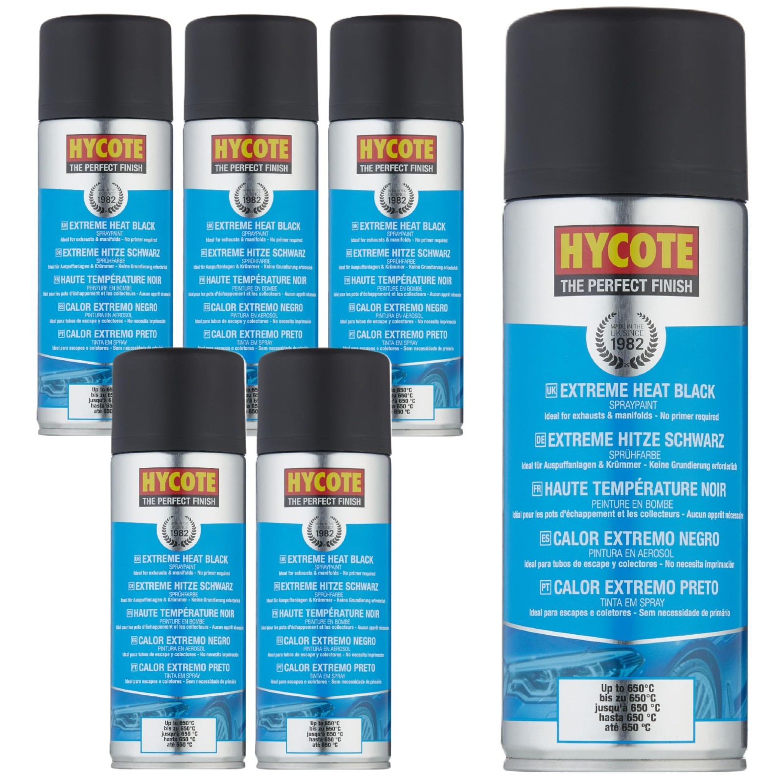High Temp Black Spray Paint 400ml (Pack of 6) – VHT Heat Resistant 650°C, Matt F