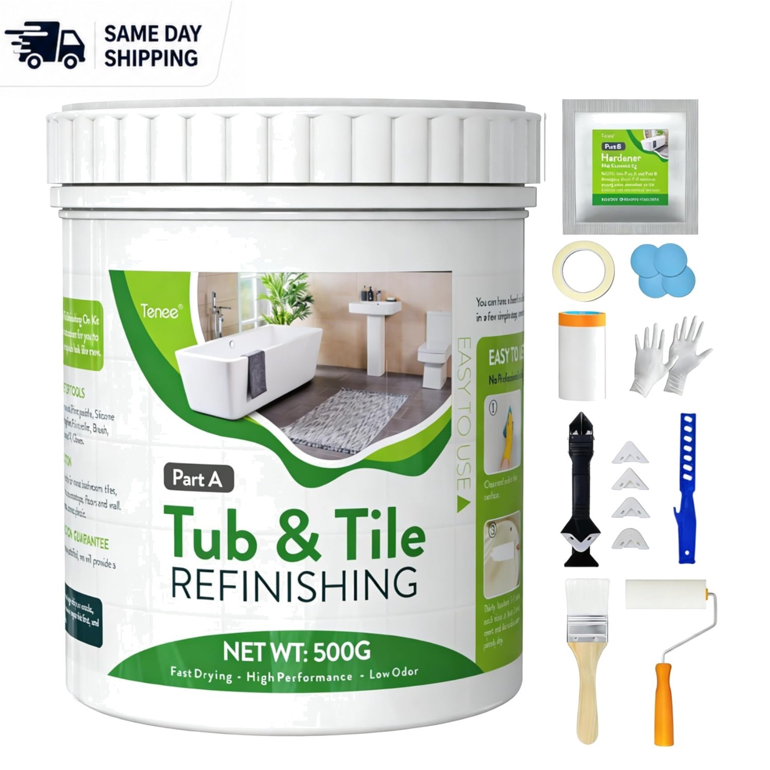 Durable 17oz Bathtub Paint Kit with 8 Tools for Stunning Bathroom Makeovers
