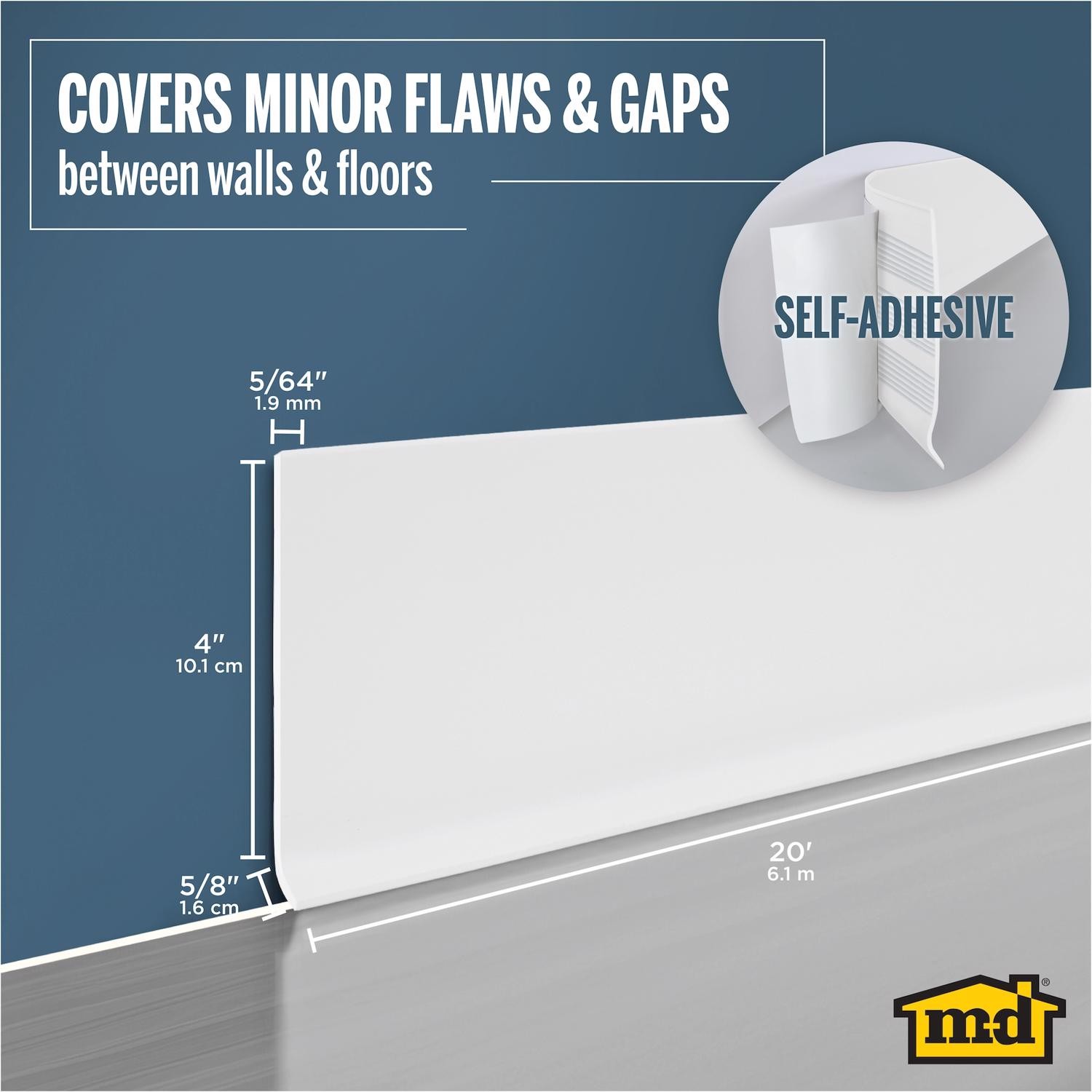 M-D Building Products 4 in. H X 0.08 in. W X 20 ft. L Self-Stick Snow White Viny