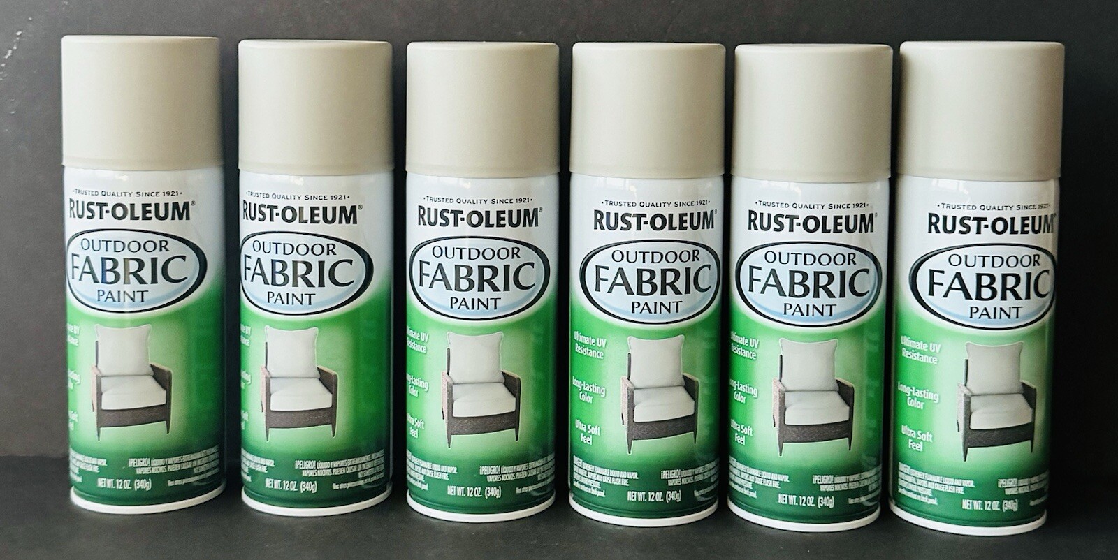 Rust-Oleum 358839 Outdoor Fabric Paint “MEDIUM GRAY”, 12oz (6 Pack)