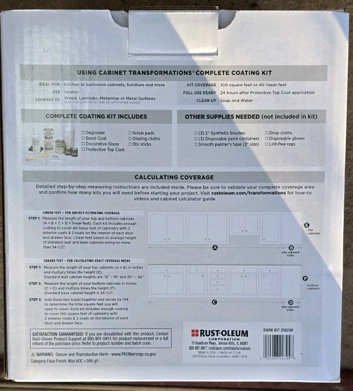 Rust-Oleum Cabinet Transformations Coating Kit Dark Tint Covers 100sqft *Harvest