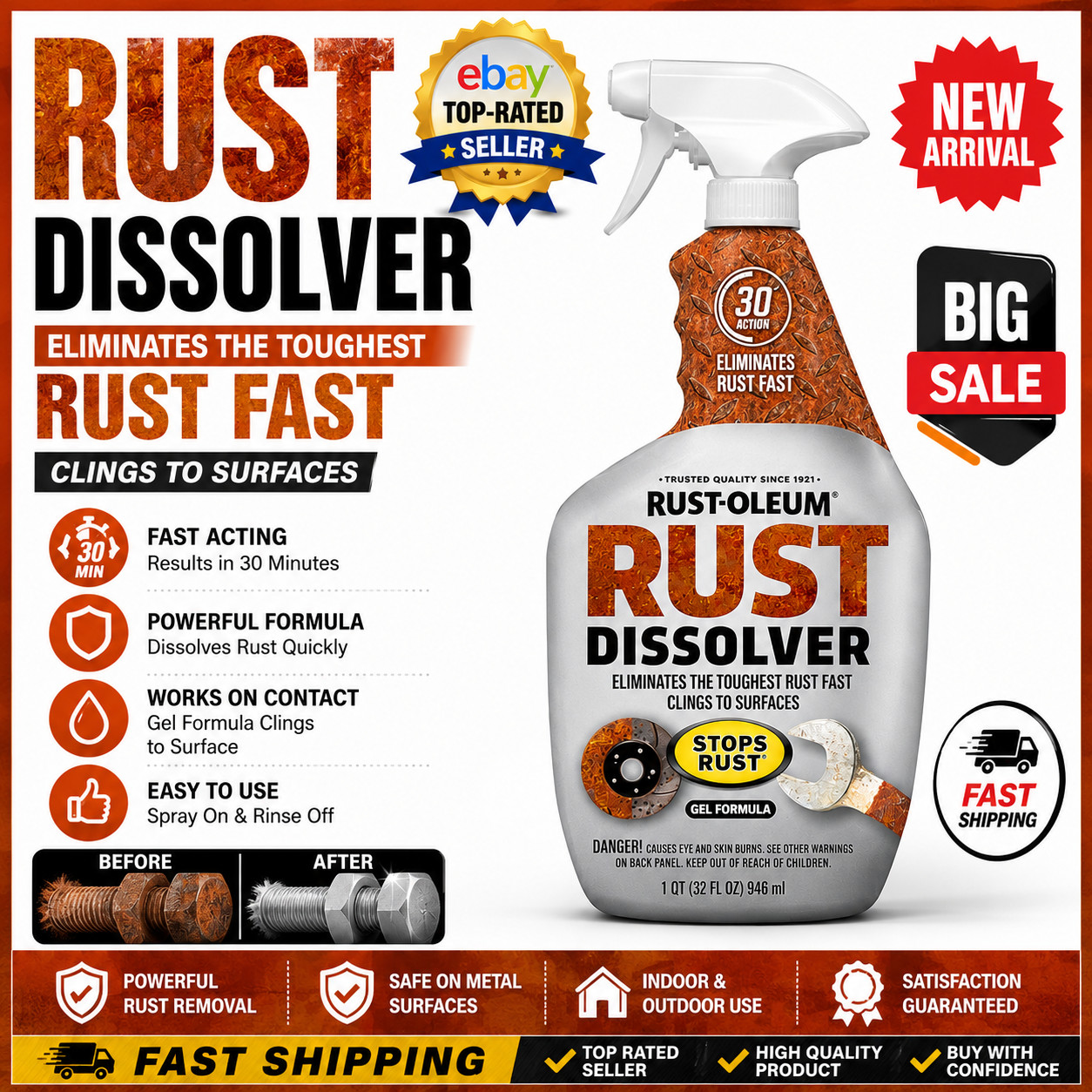 Rust-Oleum Rust Dissolver Gel Spray 32oz Heavy Duty Corrosion Remover