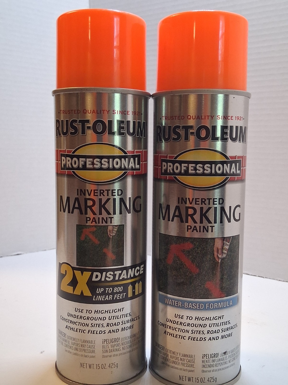2 can of Rust-Oleum 266579- 270472 2X Inverted Marking Paint, 15 oz Orange