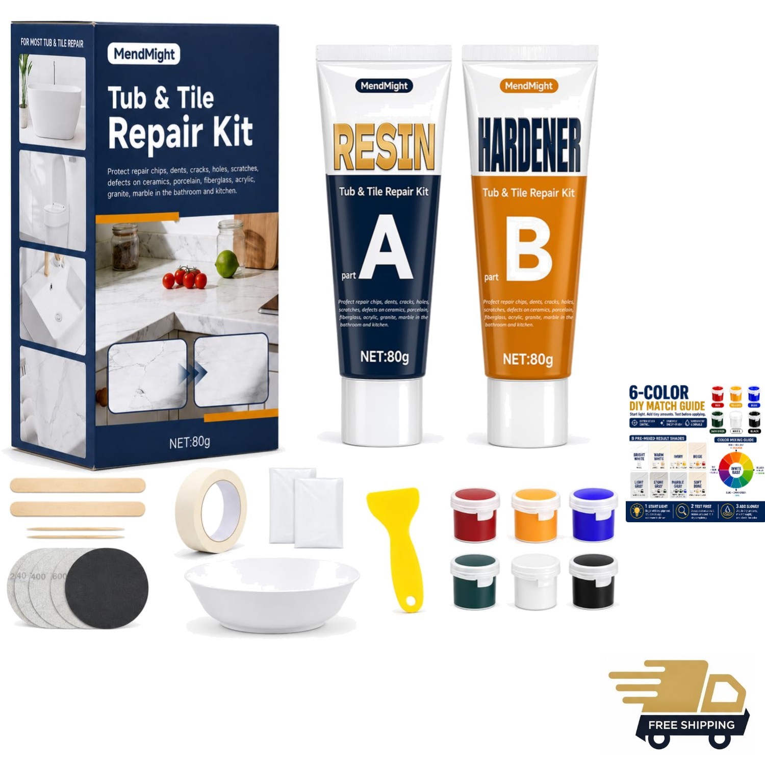 Tub Tile Repair Kit Resin 5.6 oz Porcelain Chips Cracks Surface Fix