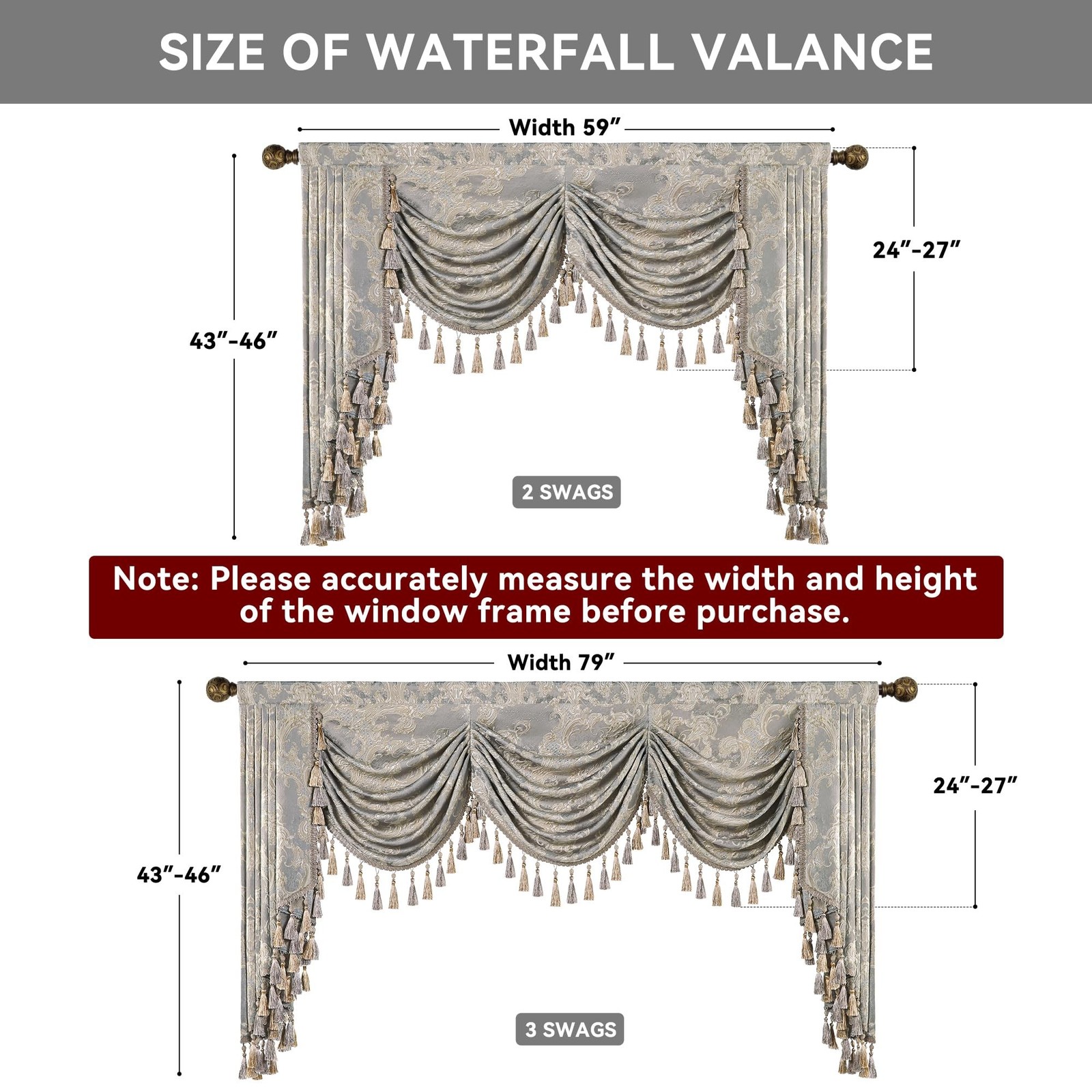 Loom and Mill Luxury Waterfall Valances for Windows, Jacquard Thick Swag Wate…