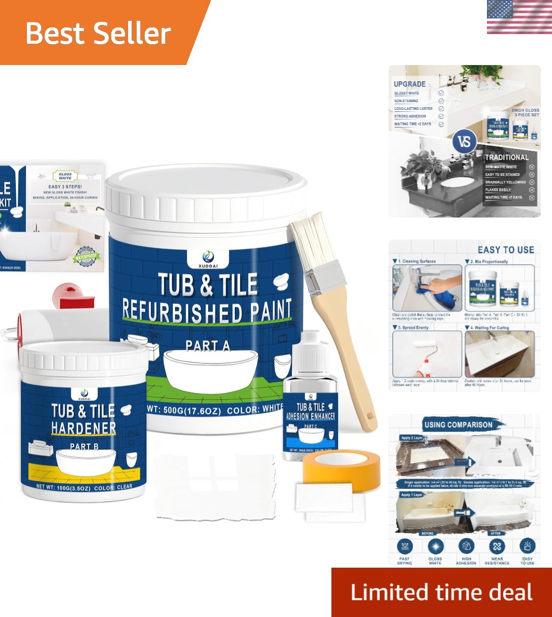 Bathtub Refinishing Kit Gloss White 21.5oz Tub Paint Reglazing, Tub and Tile …