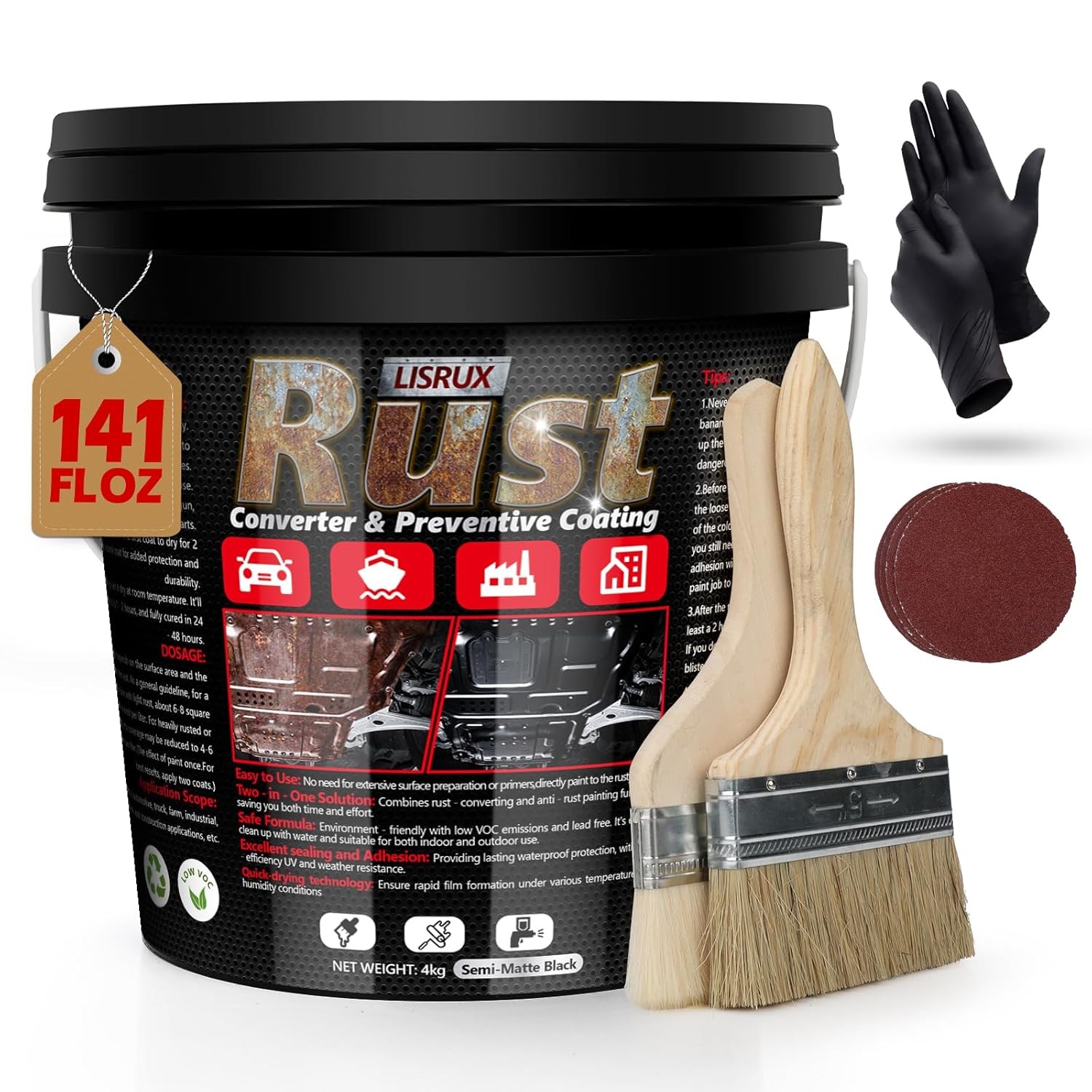 Rust Converter & Metal Primer, 141 Fl Oz Black Rust Inhibitor Paint for Metal, A