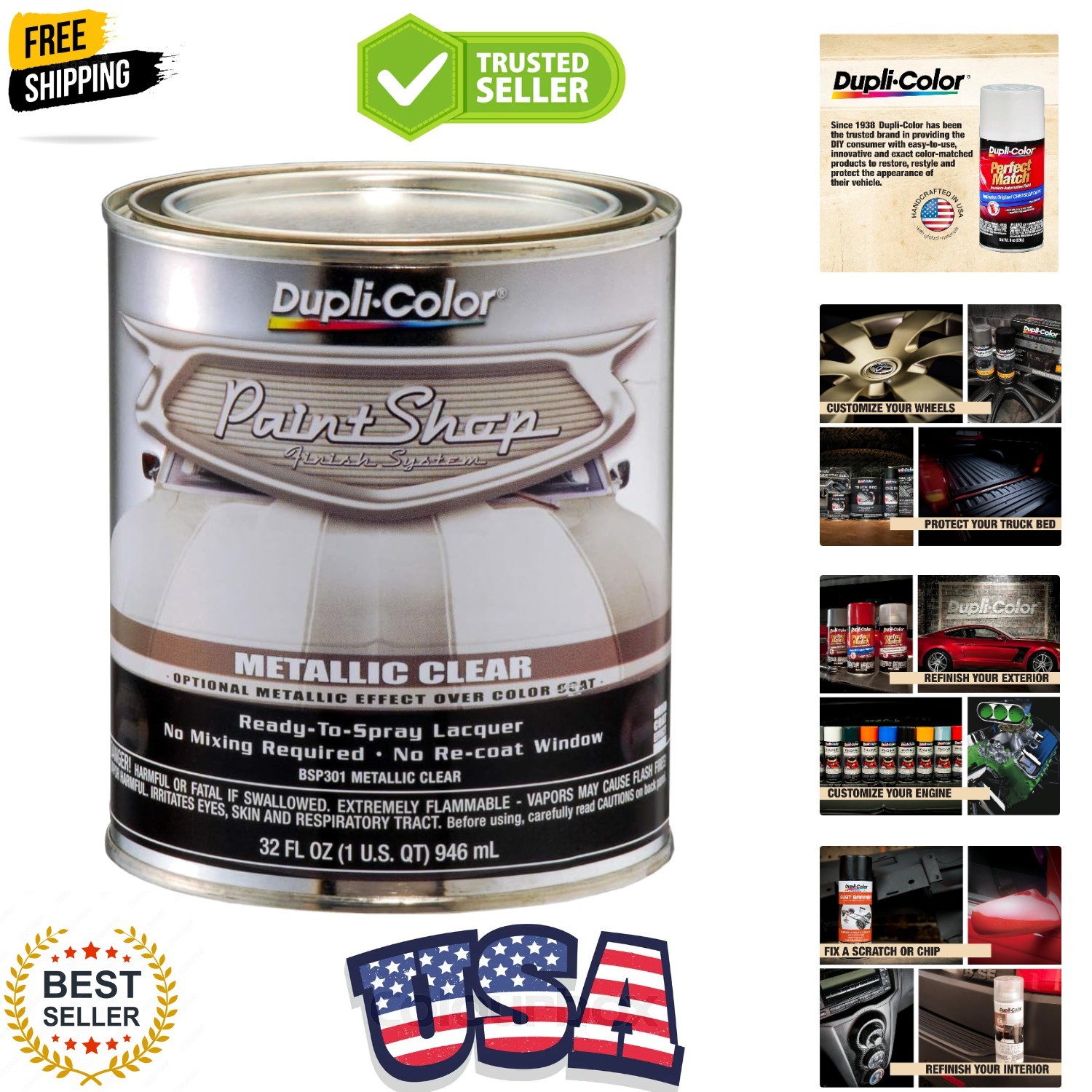 Paint Shop Finish System, Gloss, Metallic Clear, 1 Quart