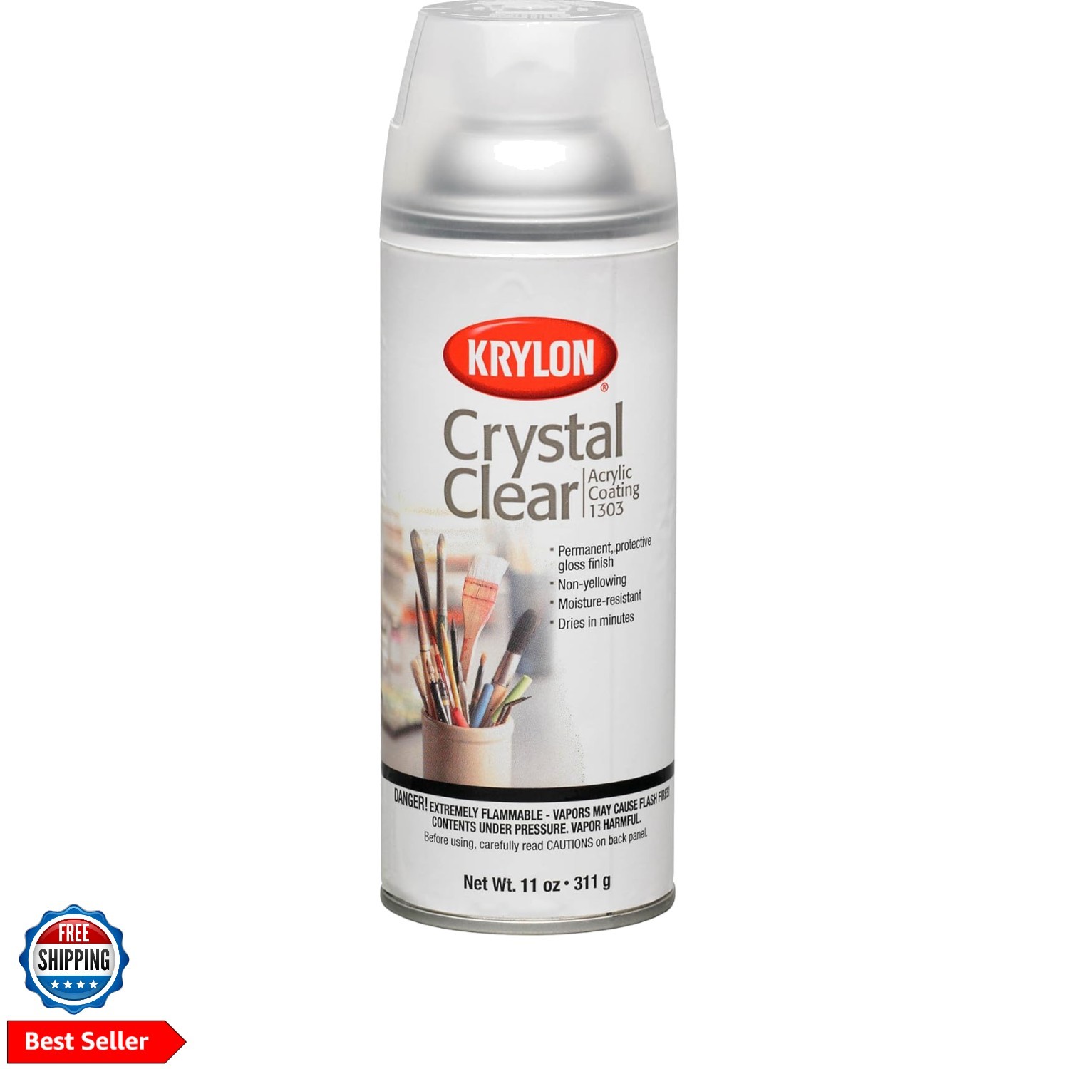 Acrylic Spray Paint Crystal Clear Aerosol, Gloss Large Can, 11 Ounce Pack of 1