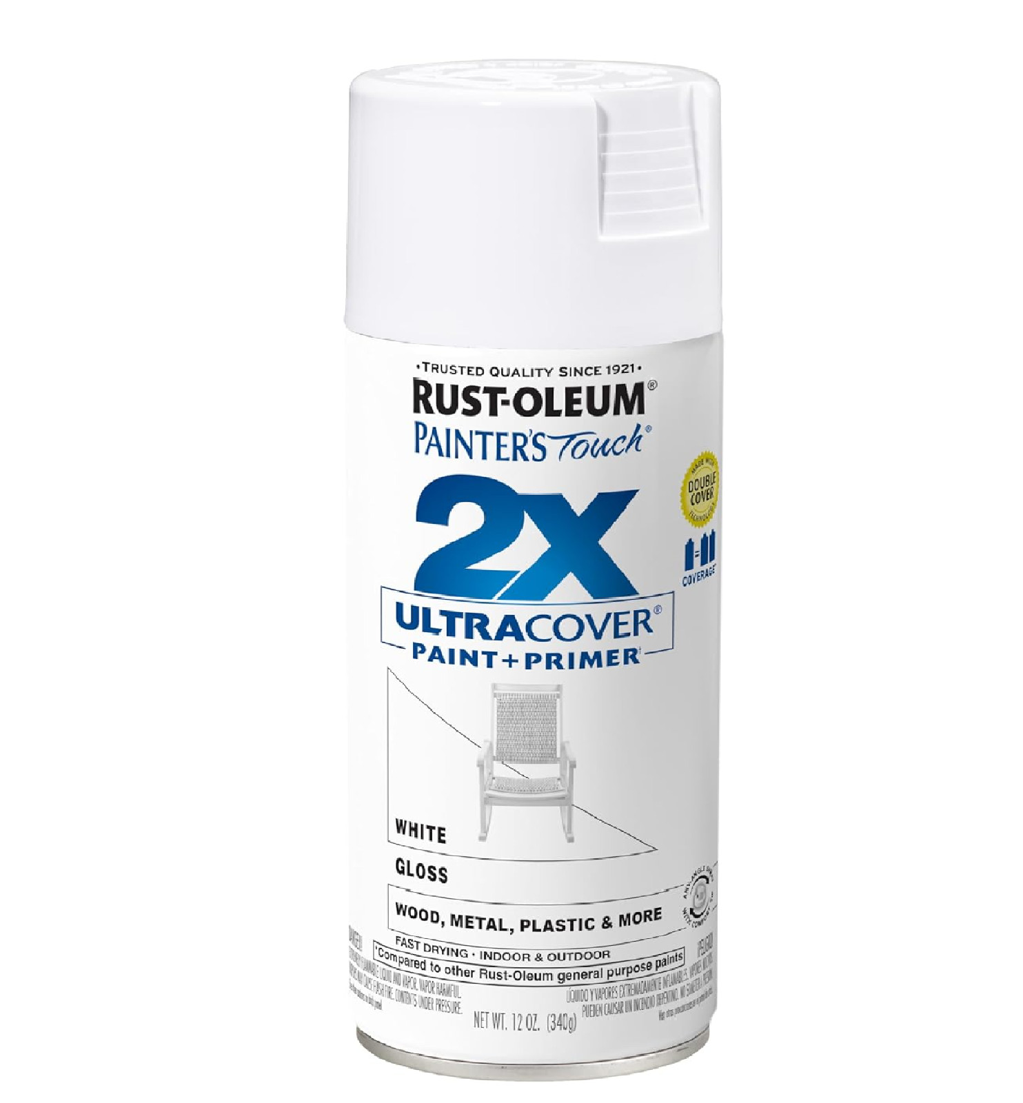 Rust-Oleum 334048 Painter’s Touch 2X Ultra Cover Spray Paint, 12 oz, Gloss White