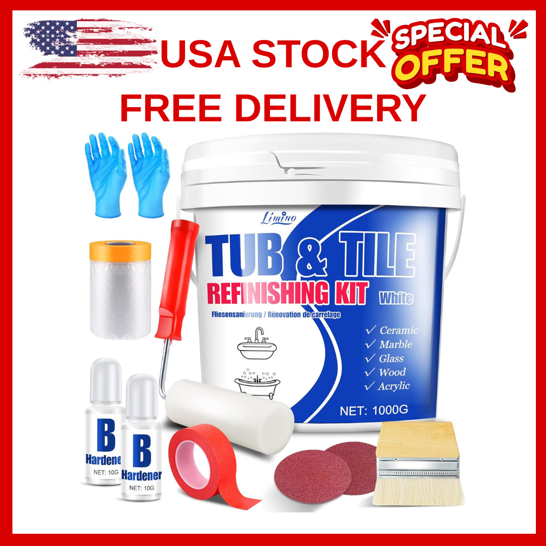 Tub and Tile Refinishing Kit – 35Oz Semi-Gloss White Tile Paint with Tools for B