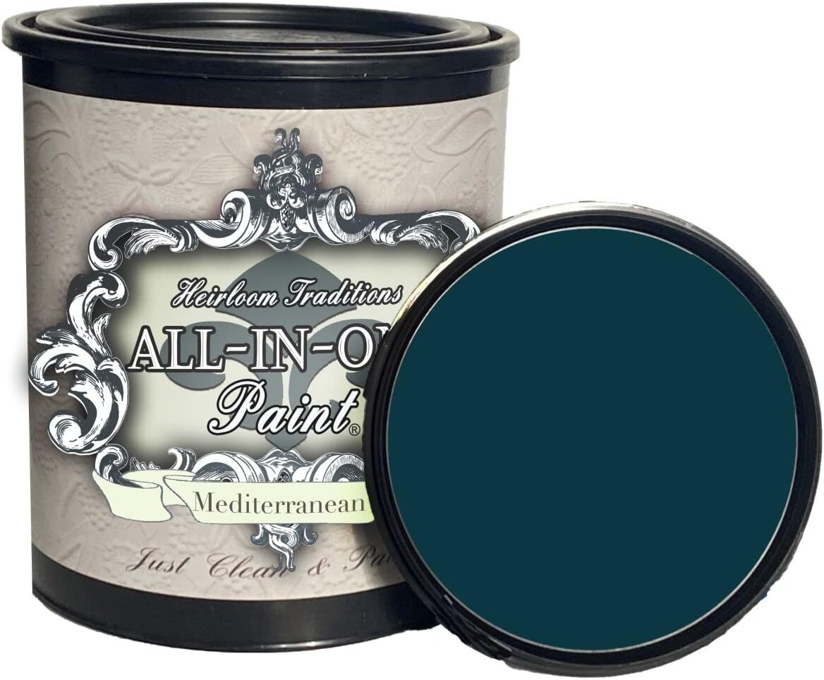 ALL-IN-ONE Paint, Mediterranean (Blue Teal), 32 Fl Oz Quart. Durable cabinet and