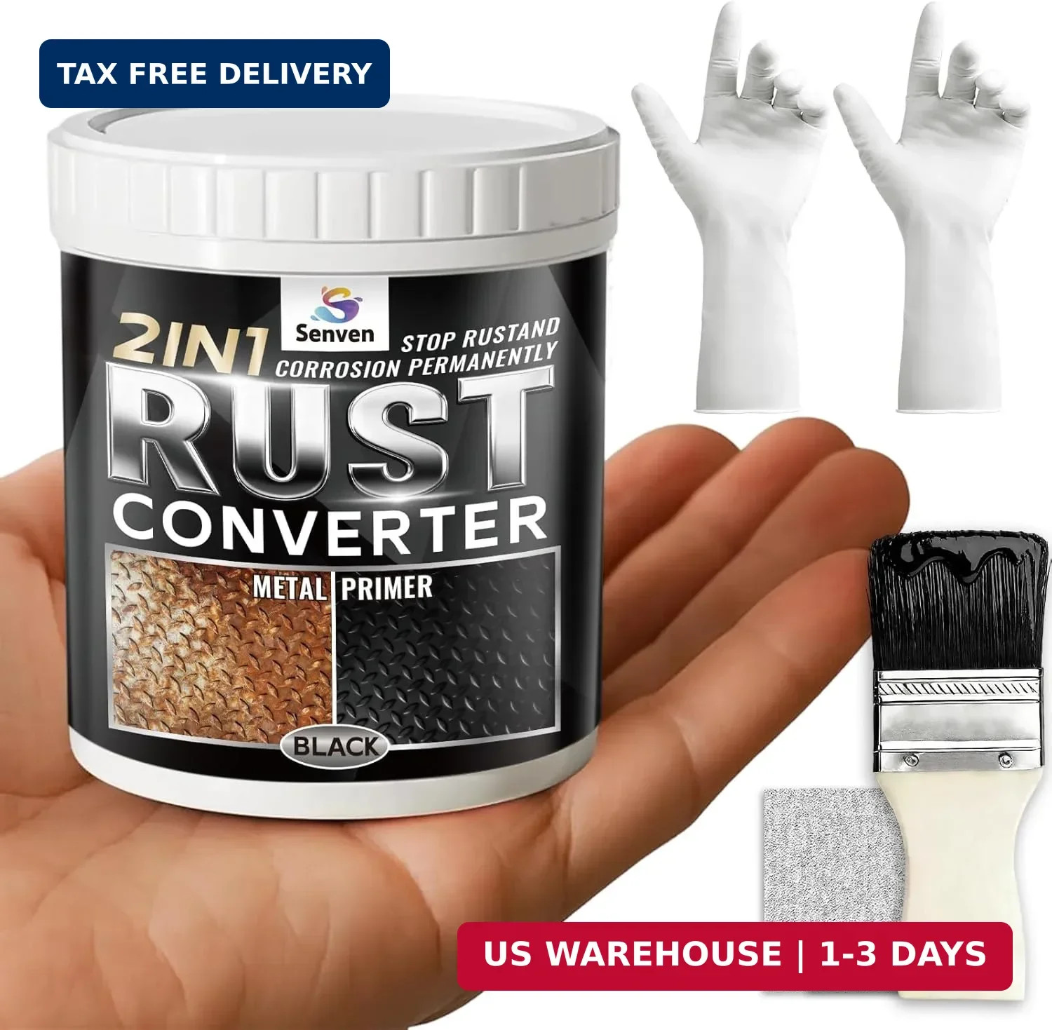 2 in 1 Rust Converter and Metal Primer, 5 oz Black Rust Reformer Paint for Metal