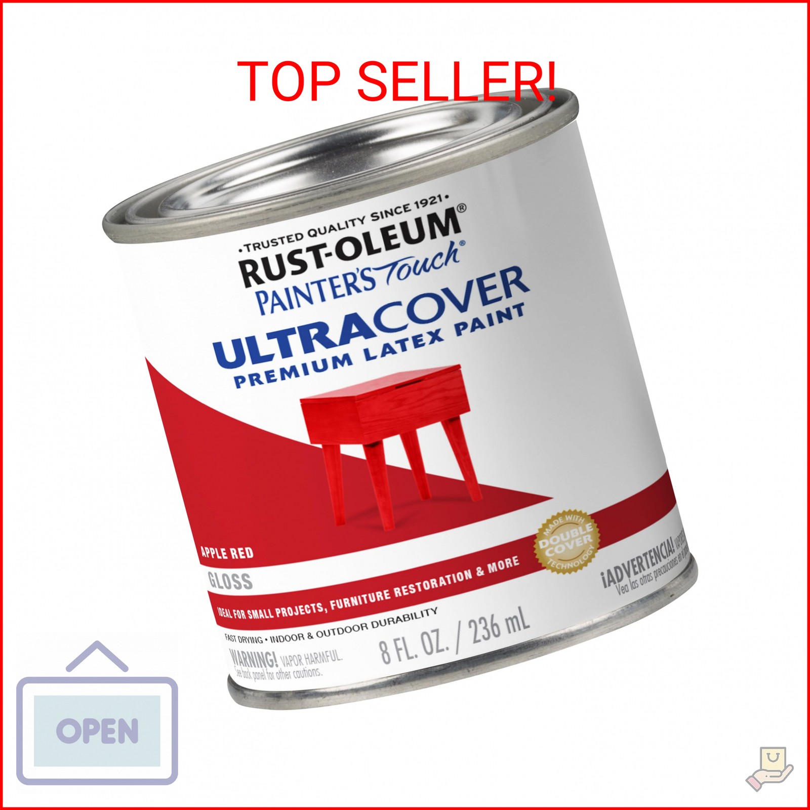 Rust-Oleum 1966730 Painter’s Touch Latex Paint, Half Pint, Gloss Apple Red, 8 Fl