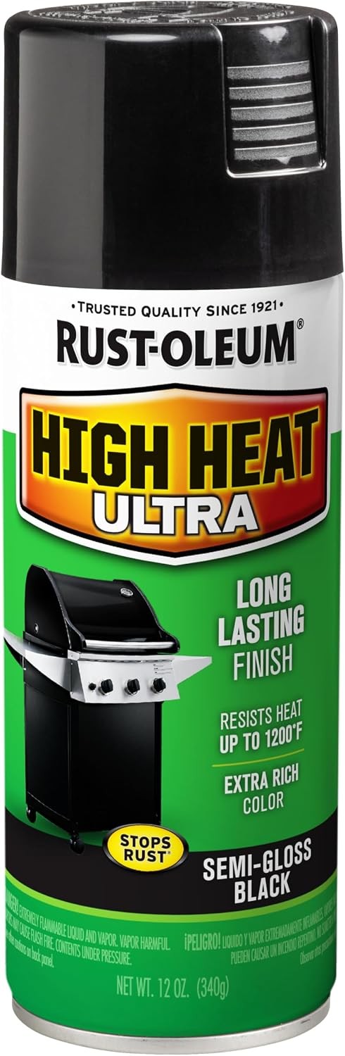 Rust-Oleum High Heat Ultra Enamel Spray – Tough Semi-Gloss Black, Up to 1200 °F