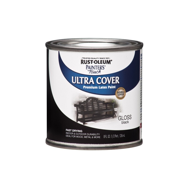 Rust-Oleum Painters Touch Ultra Cover Gloss Black Premium Latex Paint Half Pint