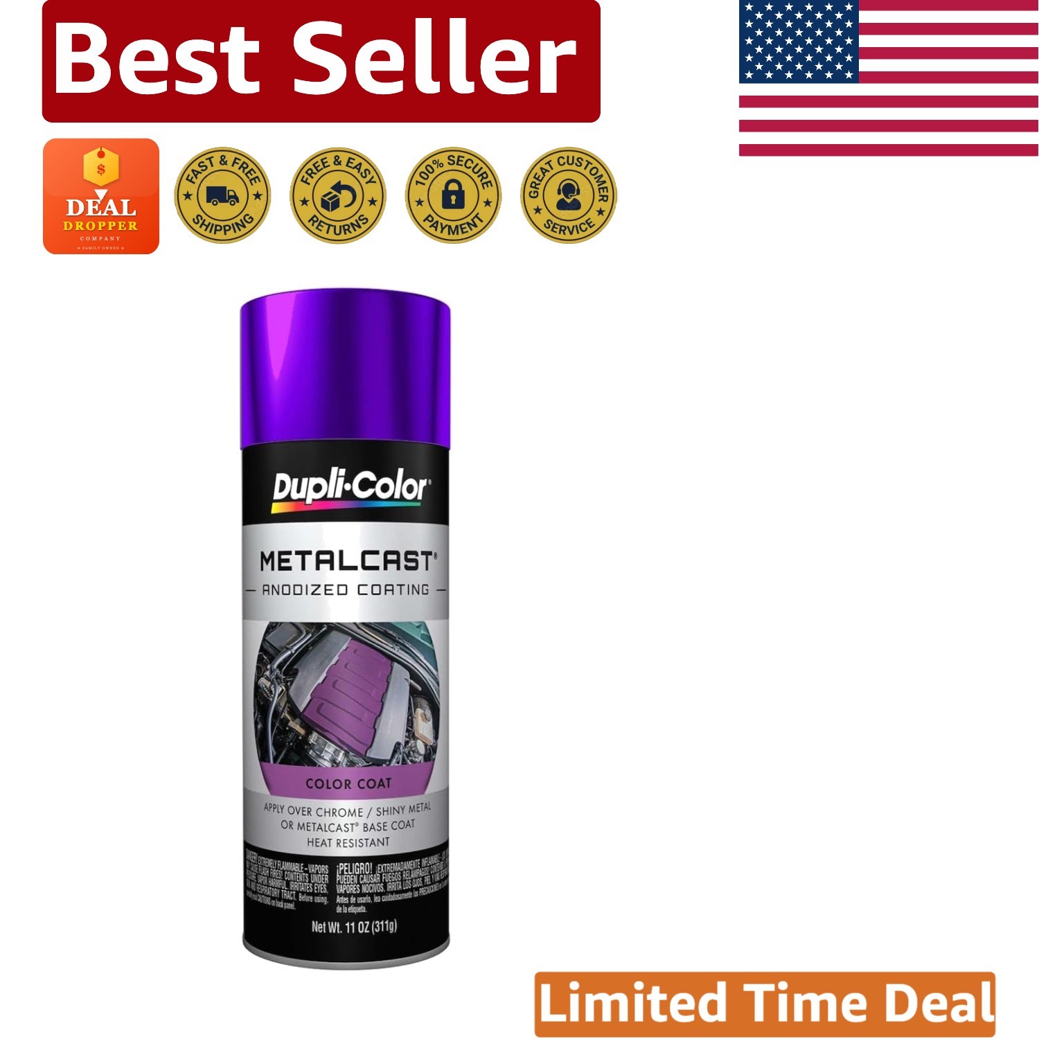 Quick-Dry Purple Anodized Automotive Spray Paint – 500°F Heat Resistant, 11 oz