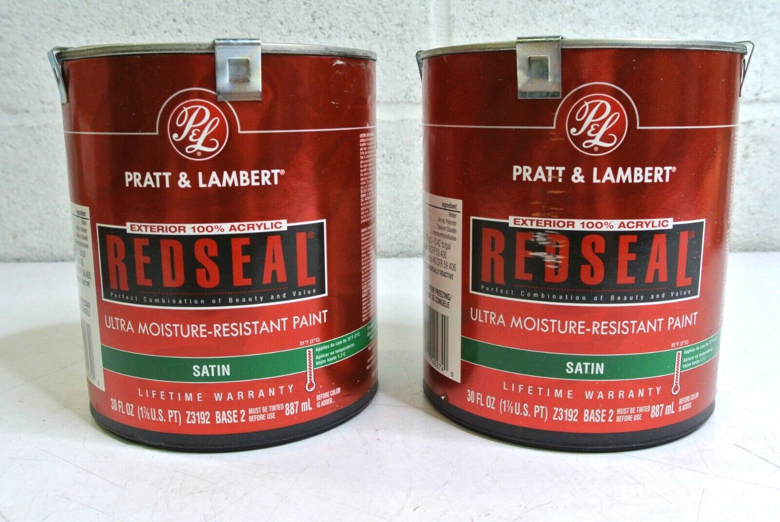 2 Pratt & Lambert Exterior Redseal Ultra Resistant Paint Satin Base 2 z3192 30oz