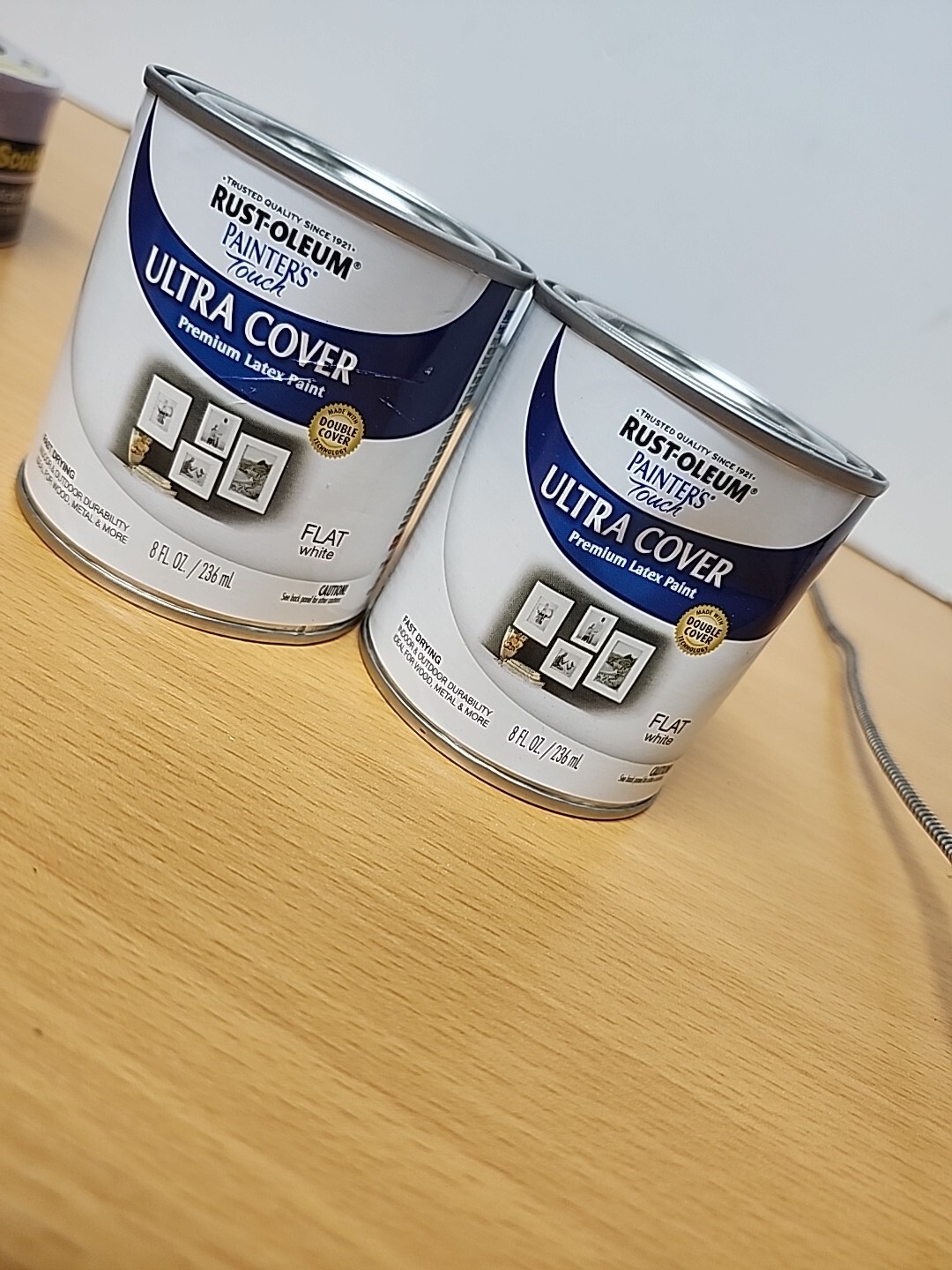 2 Rust-Oleum Painters Touch Flat White Water-Based Ultra Cover Paint Int/Ext 8oz