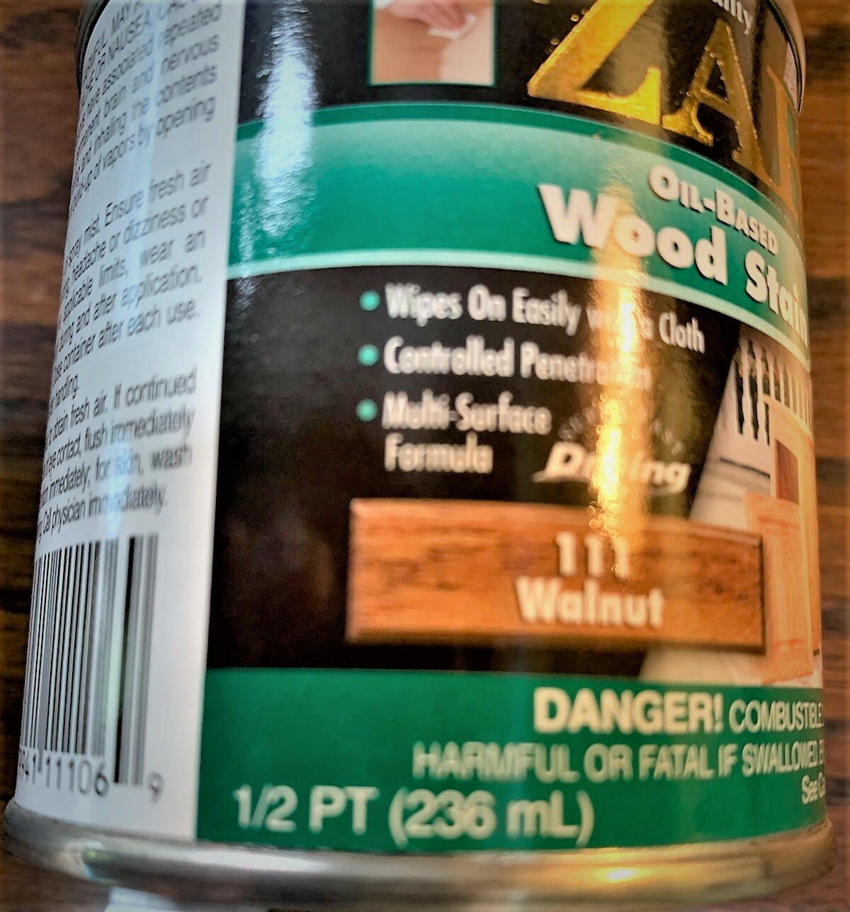 Zar Interior Stain, 111 WALNUT, 1/2 pint