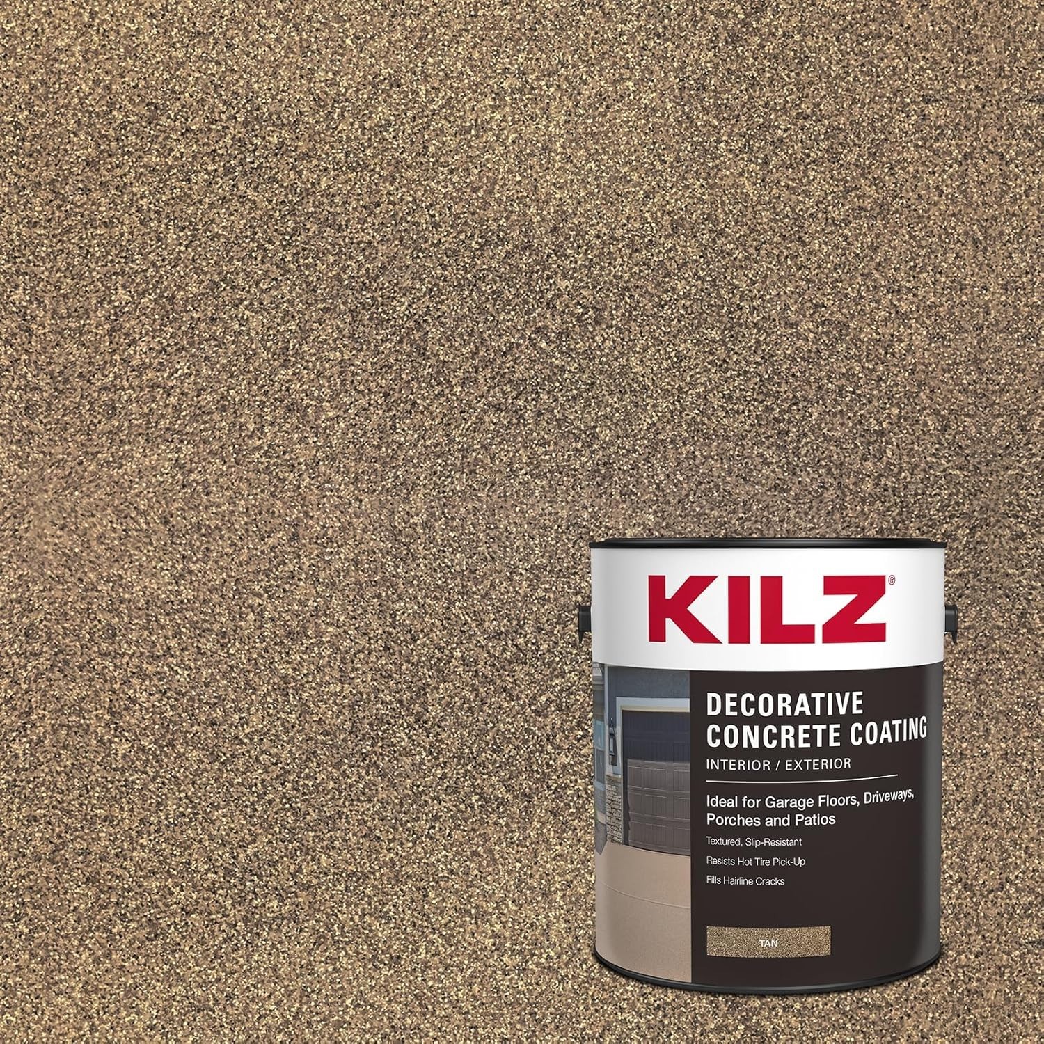 Decorative Concrete Coating, Interior/Exterior, Slip Resistant, Tan, 1 Gallon