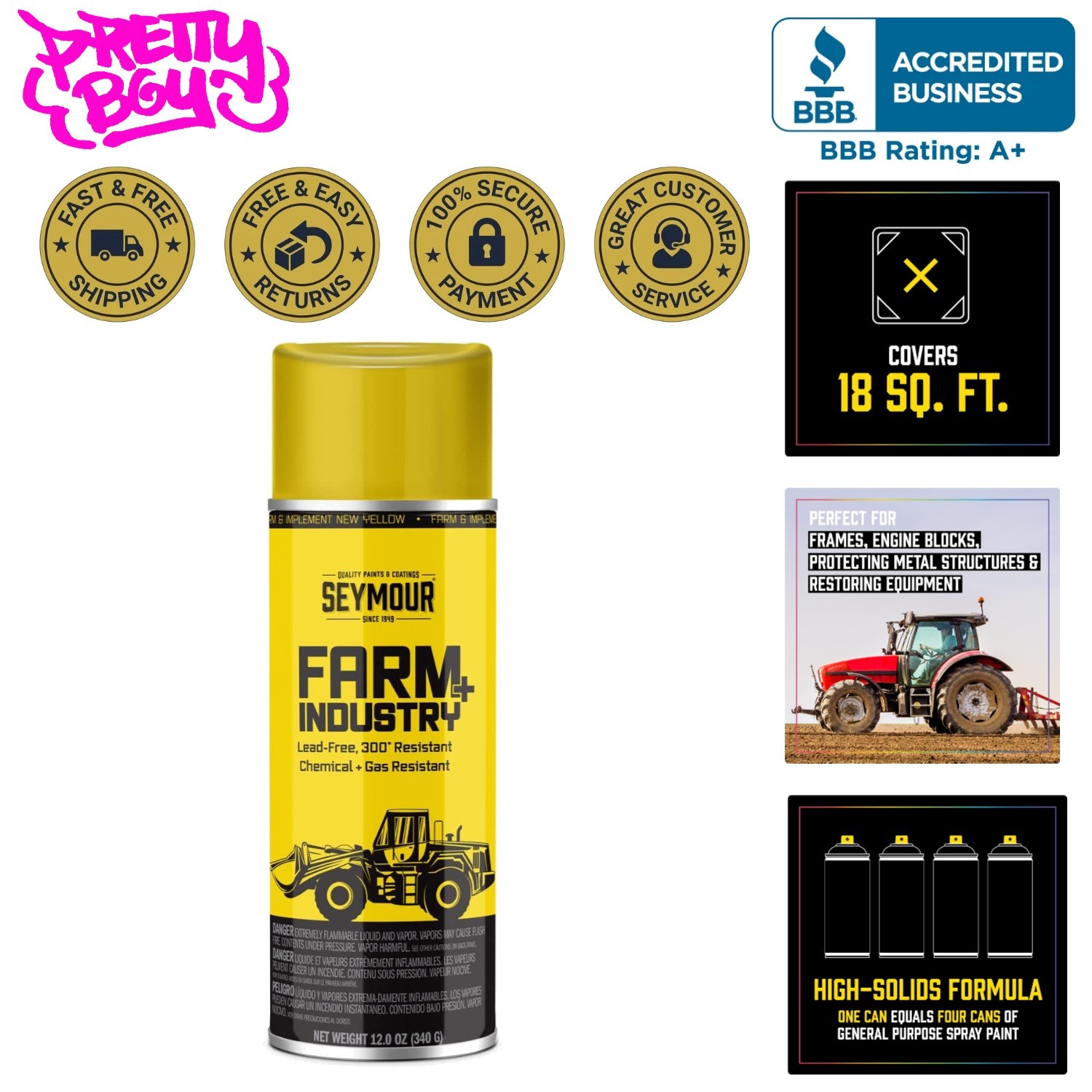 Lead-Free 12oz Enamel Spray Paint in Farm & Implement Yellow – Waterproof