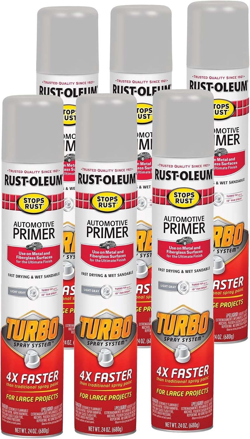 Rust-Stop Turbo Automotive Primer Spray, 24 Oz, Flat Gray, 6 Pack