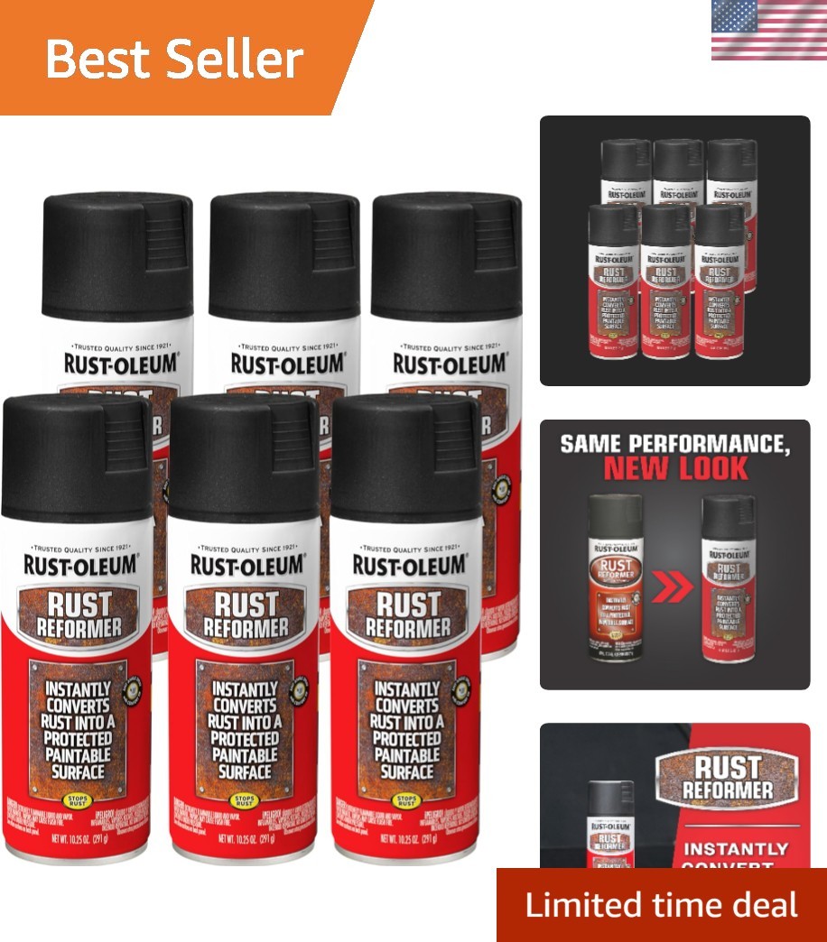 248658-6PK Stops Rust Reformer Spray Paint, 10.25 oz, Black, 6 Pack