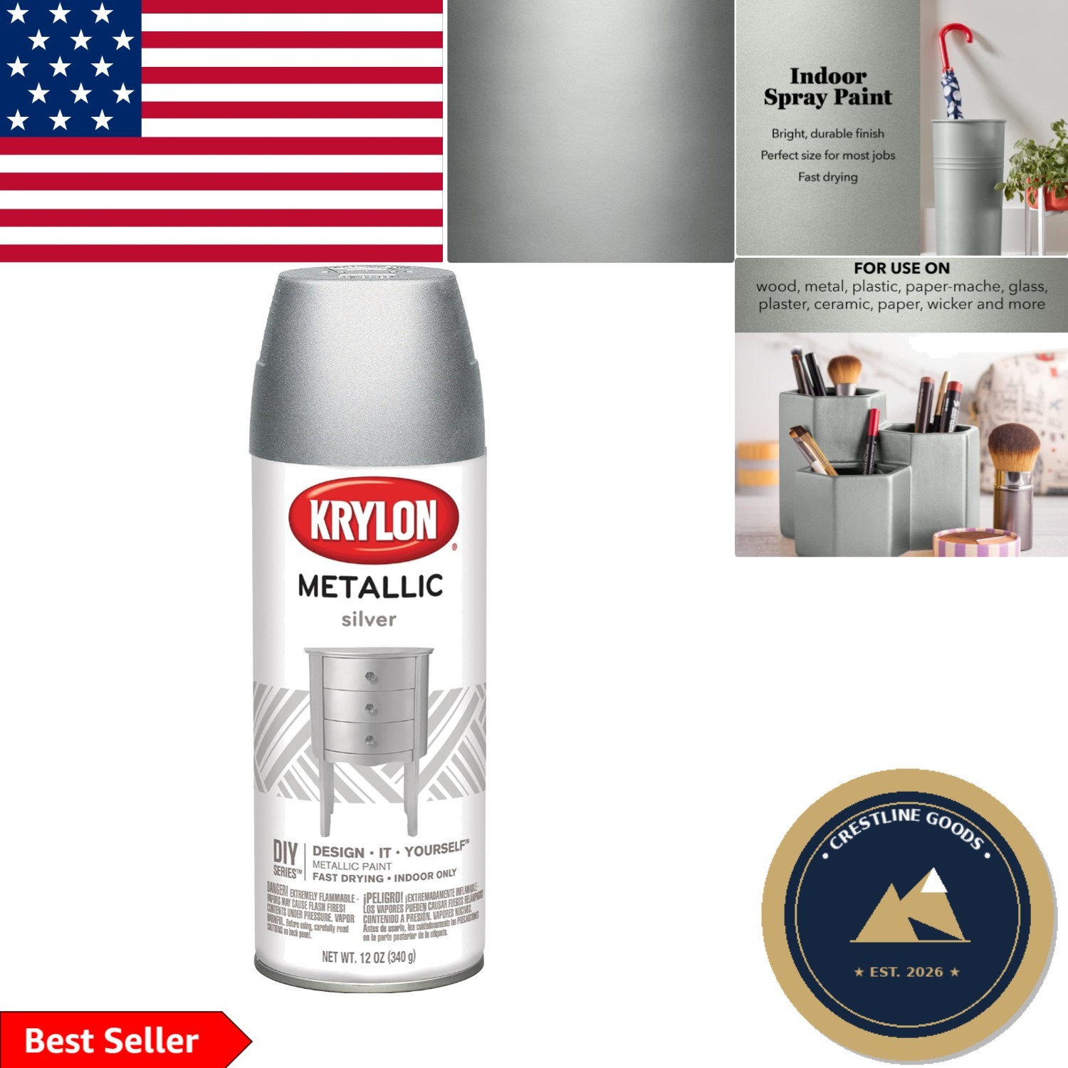 Bright and Durable 11 oz Silver Metallic Spray Paint for Interior Metal Projects