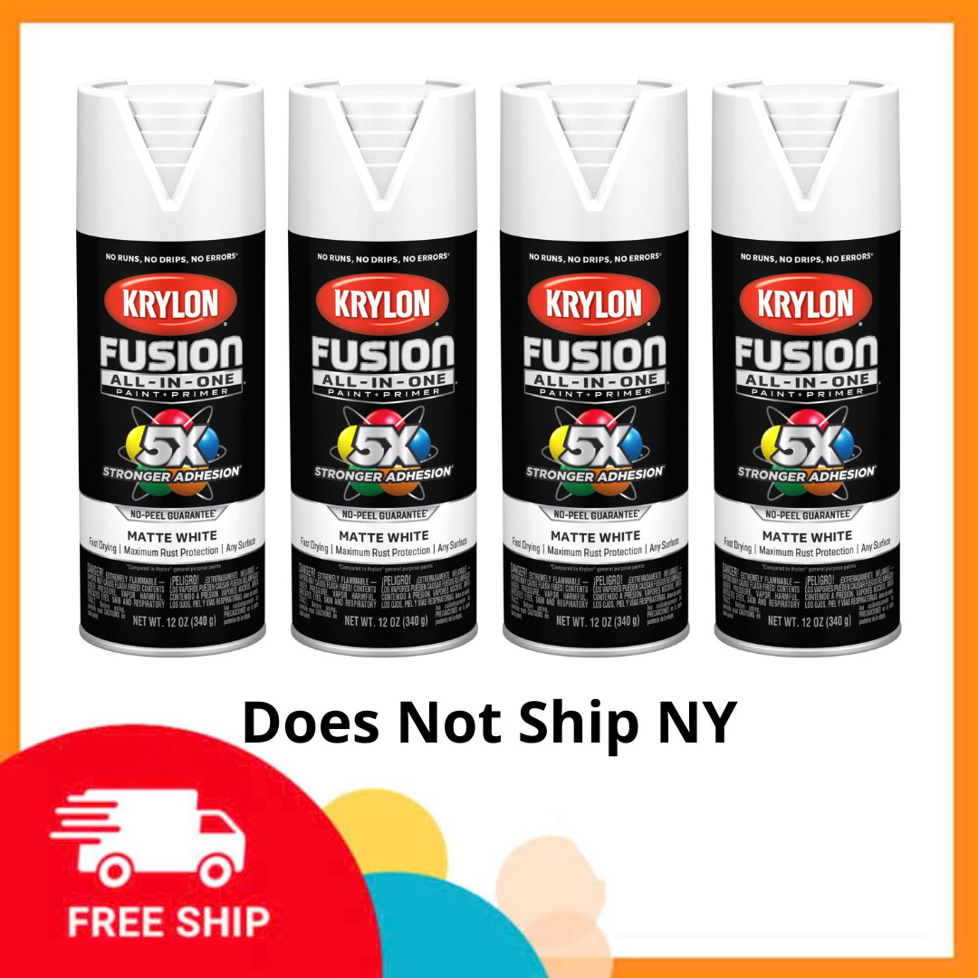 4 Pack Krylon Fusion All-In-One Matte White Spray Paint, Multi-Surface, 12 oz