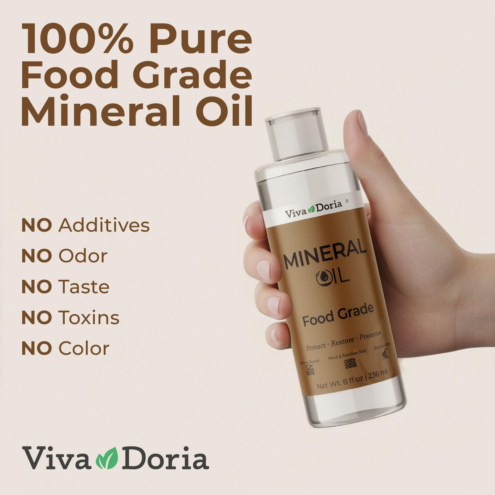 Viva Doria Food Grade Mineral Oil, Conditioner for 8 Fl Oz (Pack of 1), Clear