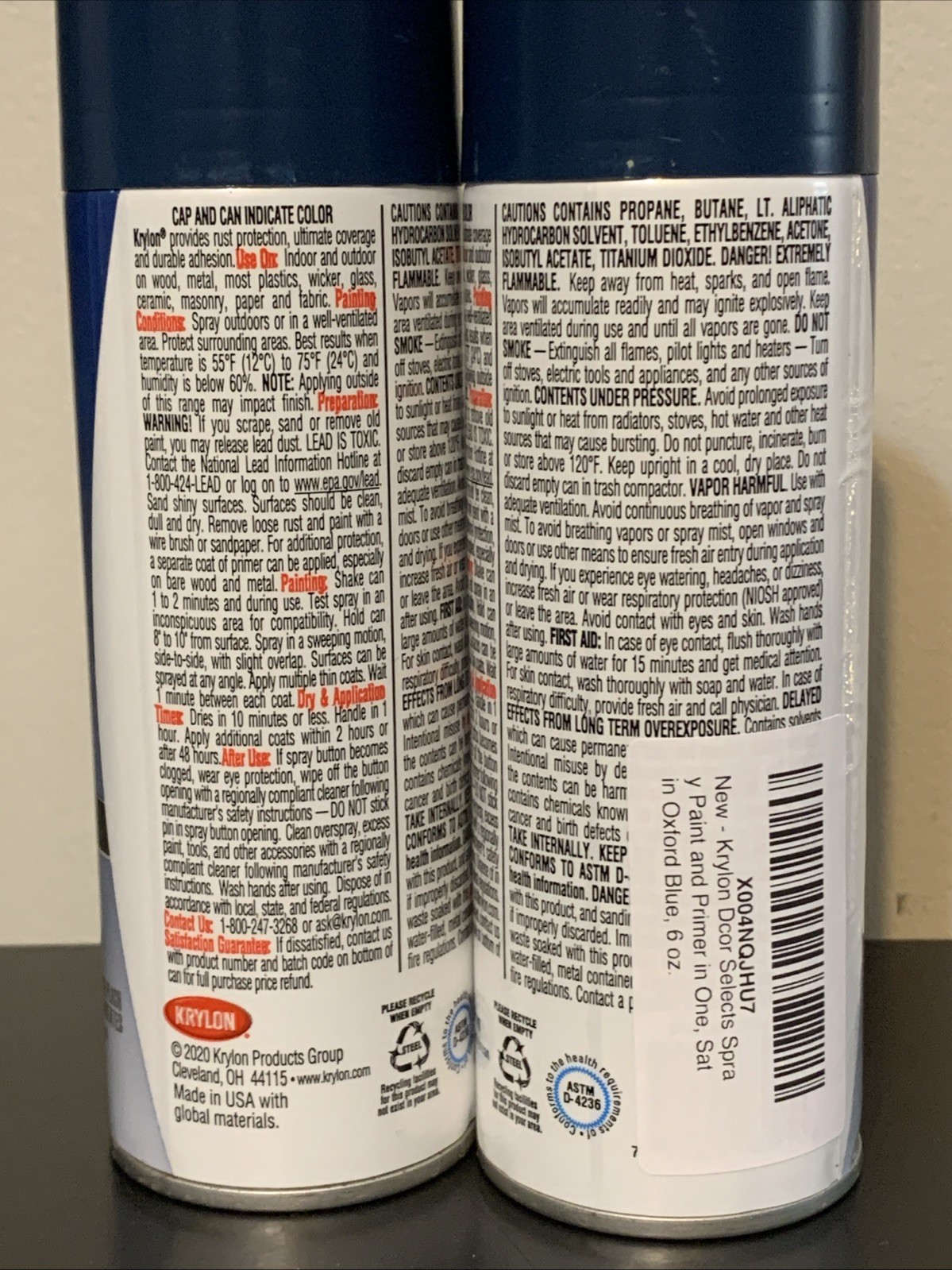 Lot 2 Krylon Decor Selects Paint & Primer Satin Oxford Blue 6oz Spray Wood Metal