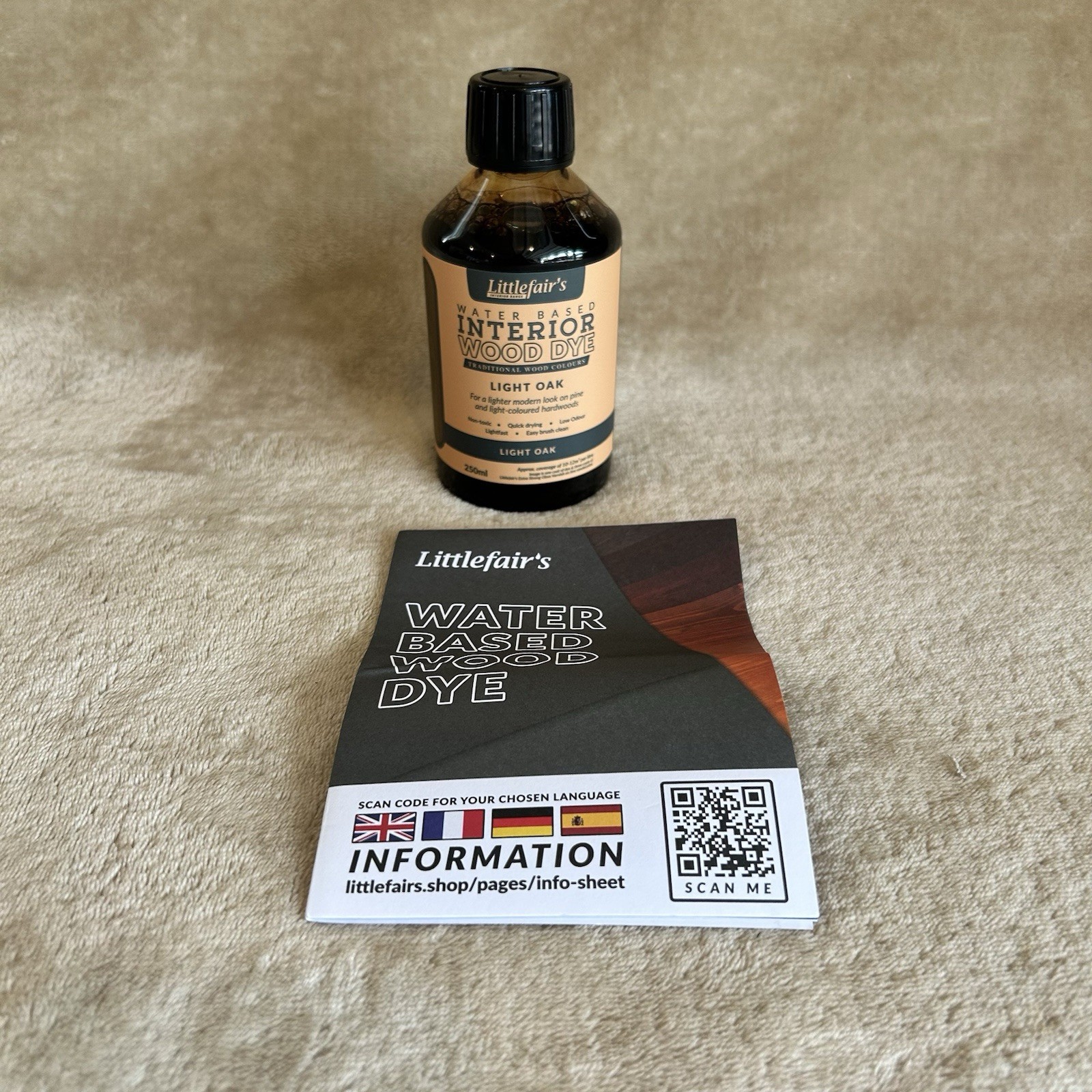 Littlefair’s Wood Stain Water Based – 8.5oz/250ml – Indoor Stain -Light Oak