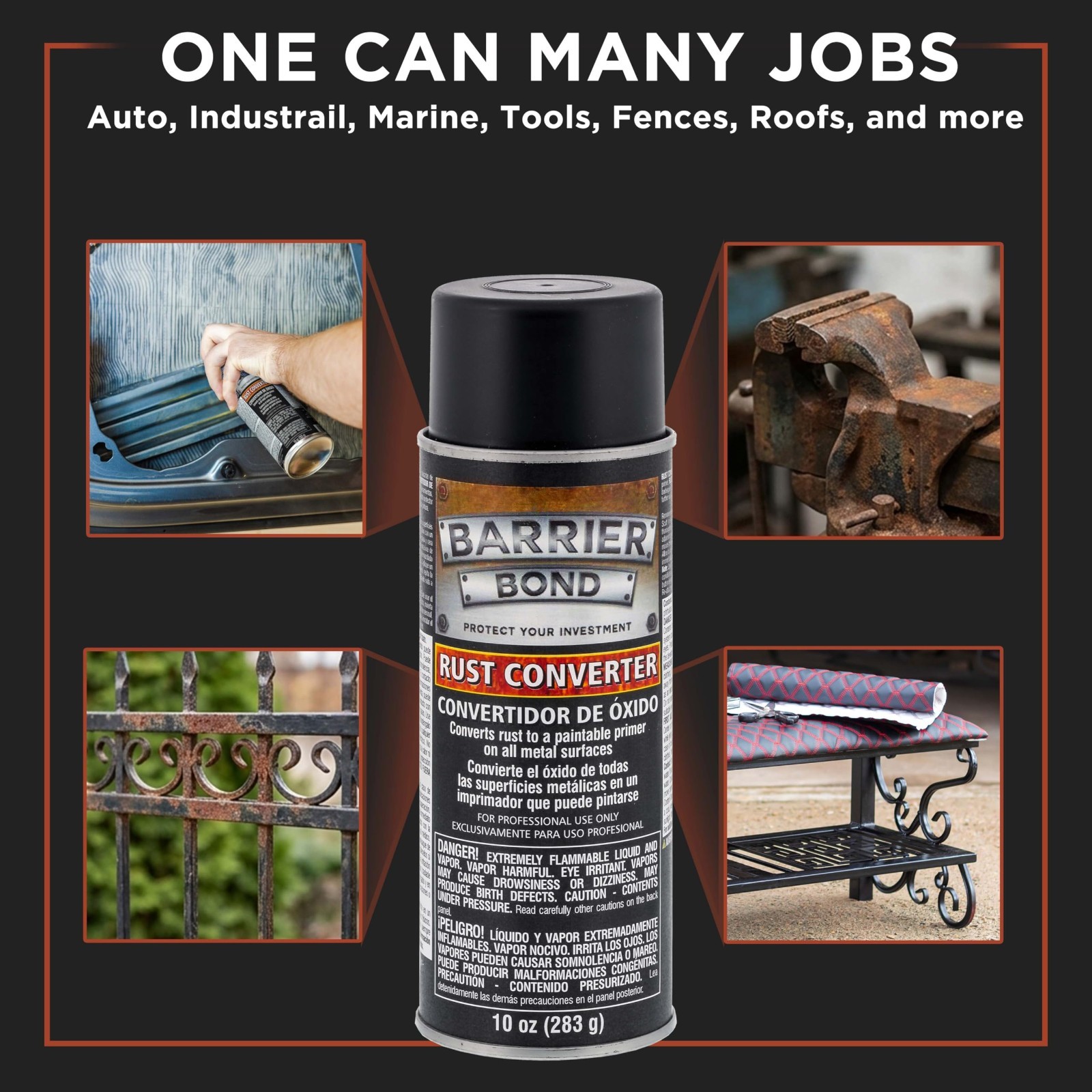 Rust Converter Spray – 10oz Metal Rust Remover & Barrier Bond for Auto, Industri
