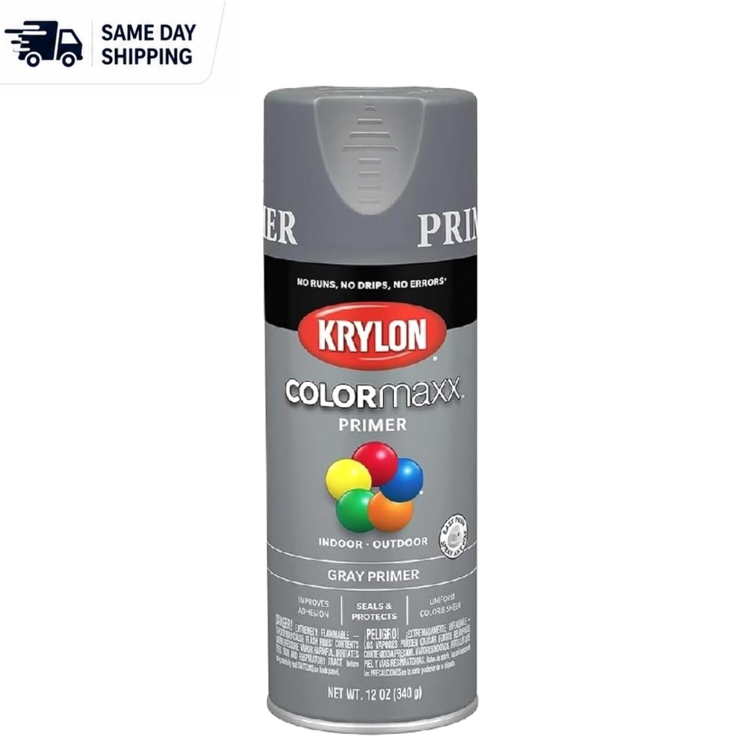 Krylon ColorMaxx Gray Primer Spray Paint – 12 oz, Indoor/Outdoor, Rust-Resistant