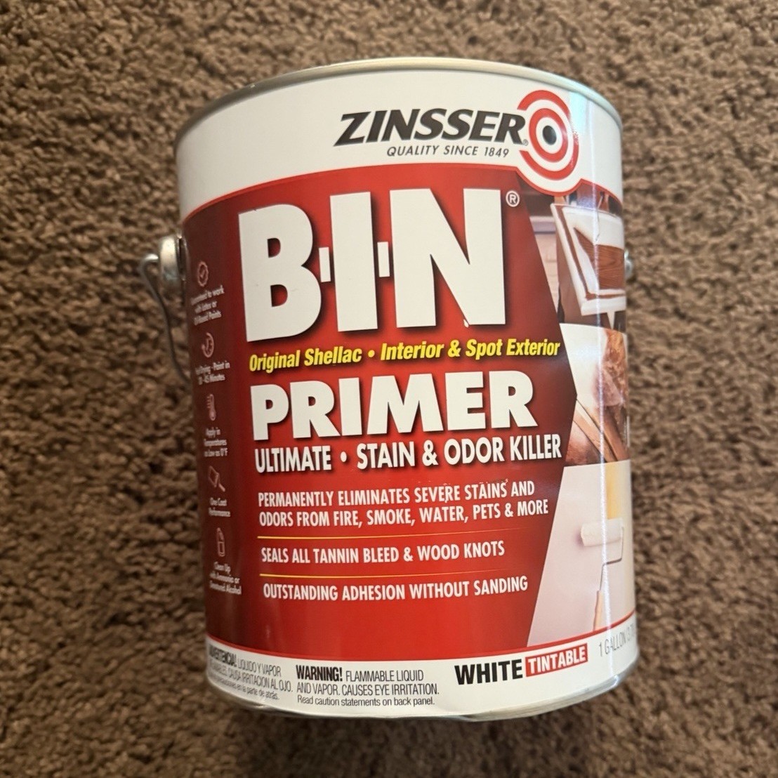 Zinsser B-I-N Shellac-Based Primer Sealer White 1 Gal Flat Stain/Odor Block