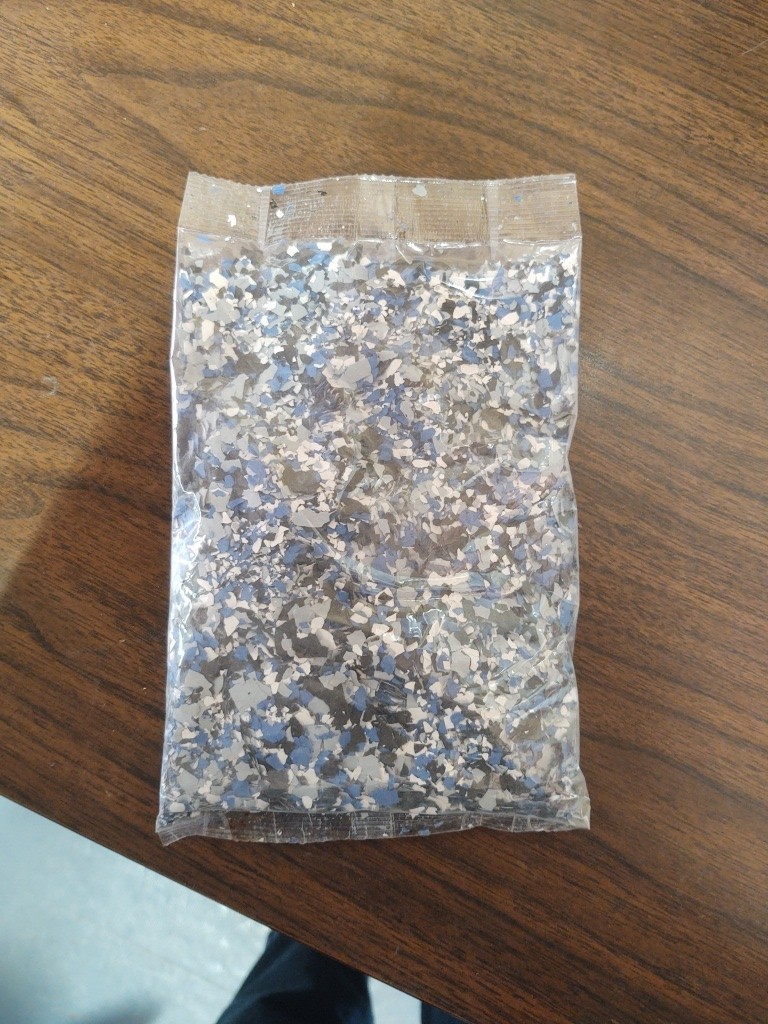 Epoxy Floor Color Flakes / Vinyl Chips – Blue Gray Black White Mix Unopened Bag