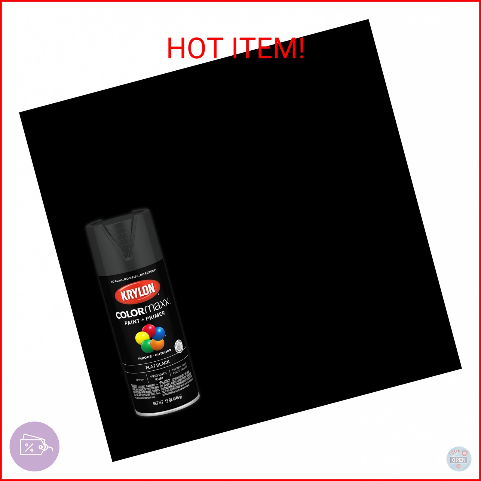 Krylon COLORmaxx Paint + Primer, Flat, Black, 12 oz