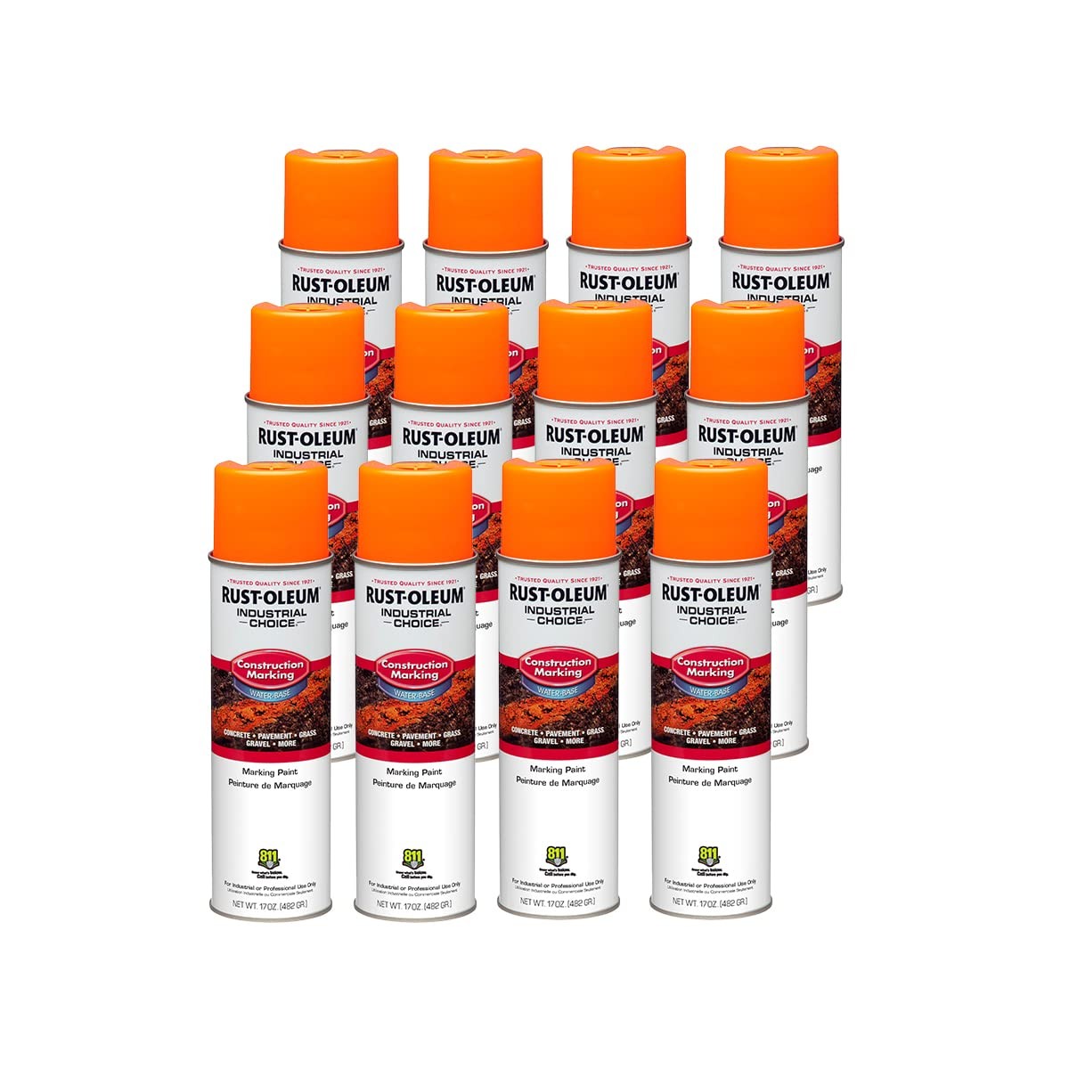 Rust Oleum 15 Ounce Marking Paint Pack Of 12 Fluorescent Orange Fast Dry Paint