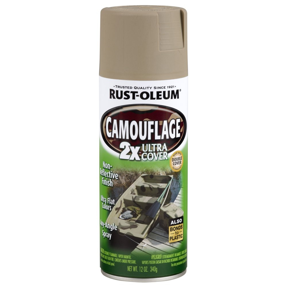 Camouflage 2X Ultra Cover Khaki Spray Paint Non-Reflective Most Surfaces, 12 Oz