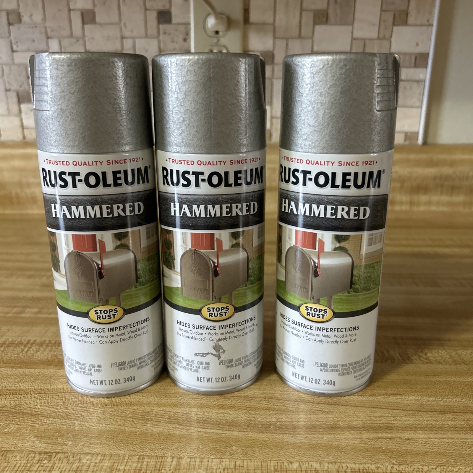 7213830 Stops Rust Hammered Spray Paint, 12 oz, Silver, Pack of 3