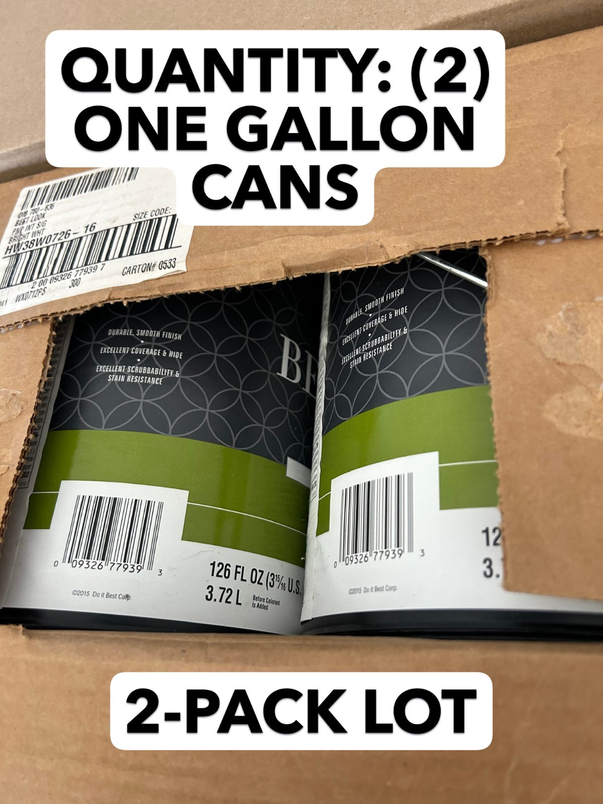 2-pack lot 1-Gallon Best Look Interior Bright White Semi Gloss Paint & Primer